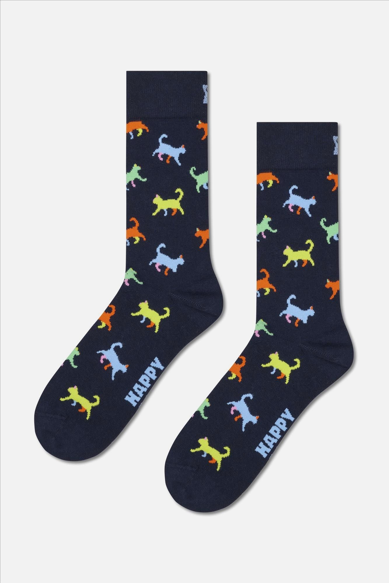 Happy Socks - Donkerblauwe Kitten sokken, maat: 41-46