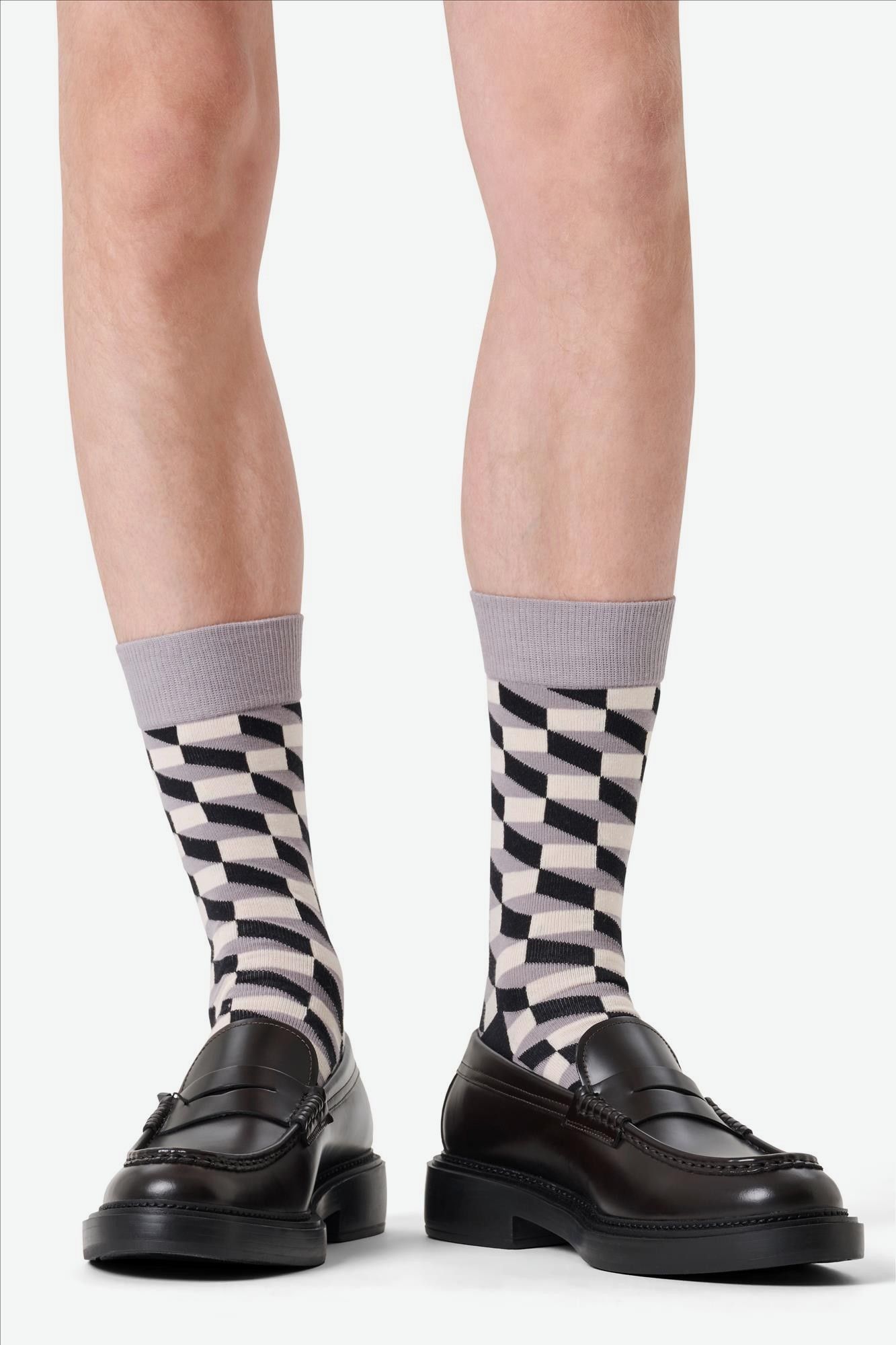 Happy Socks - Lichtgrijze Filled Optic sokken, maat: 36-40