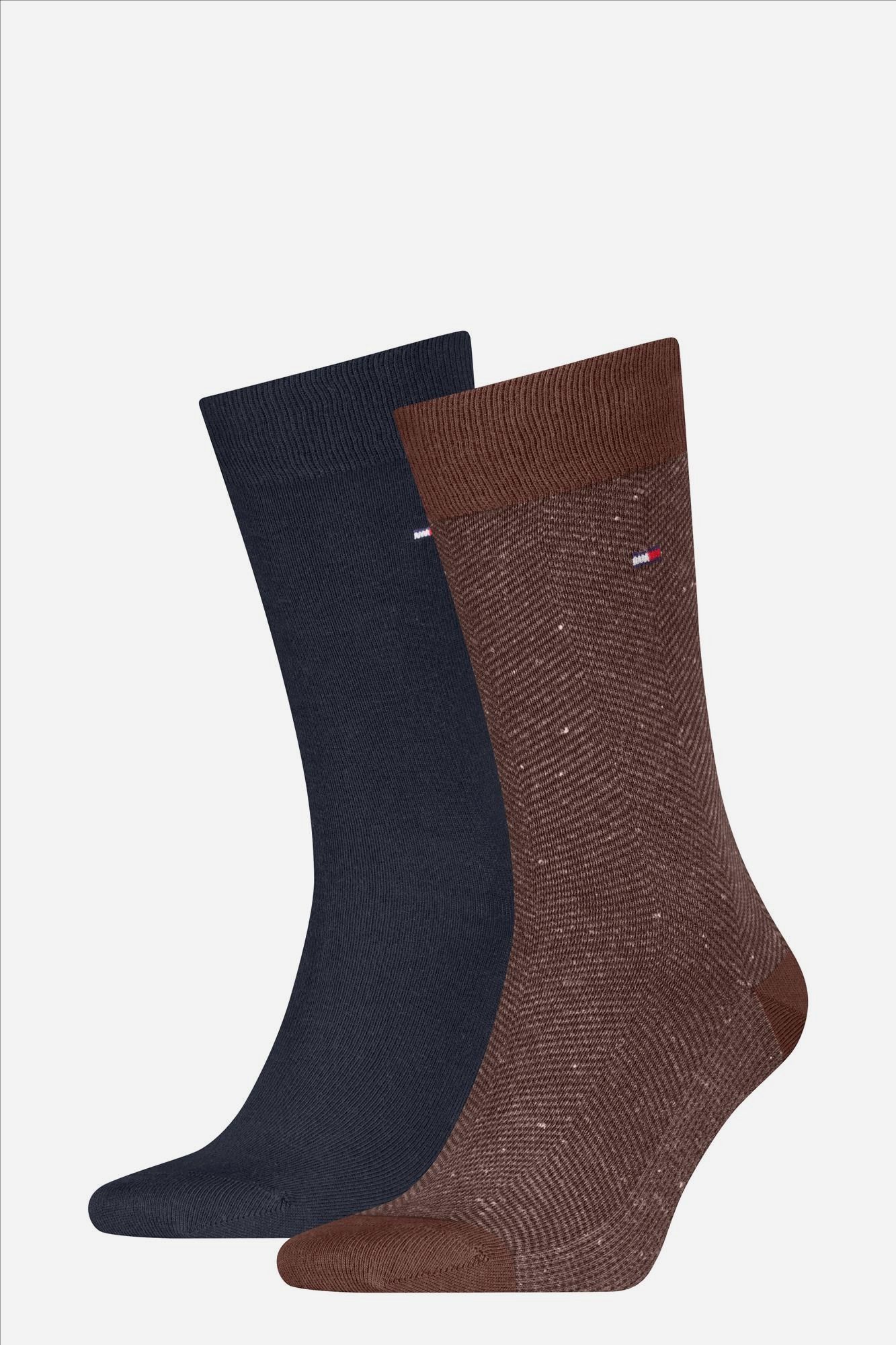 Hilfiger socks - Bruin-Blauwe 2-pack Nappy Herringbone sokken, maat: 43-46