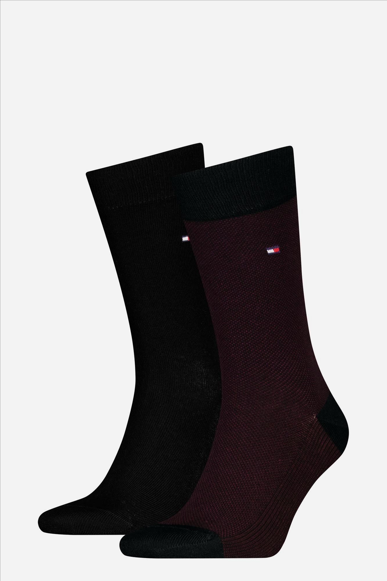 Hilfiger socks - Zwarte-Bordeaux 2-pack Birdseye sokken, maat: 43-46