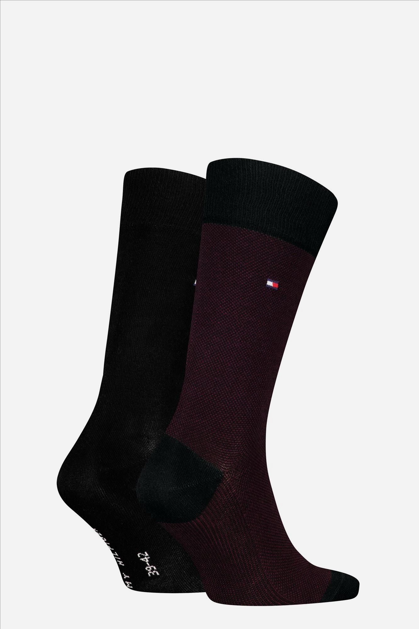 Hilfiger socks - Zwarte-Bordeaux 2-pack Birdseye sokken, maat: 43-46
