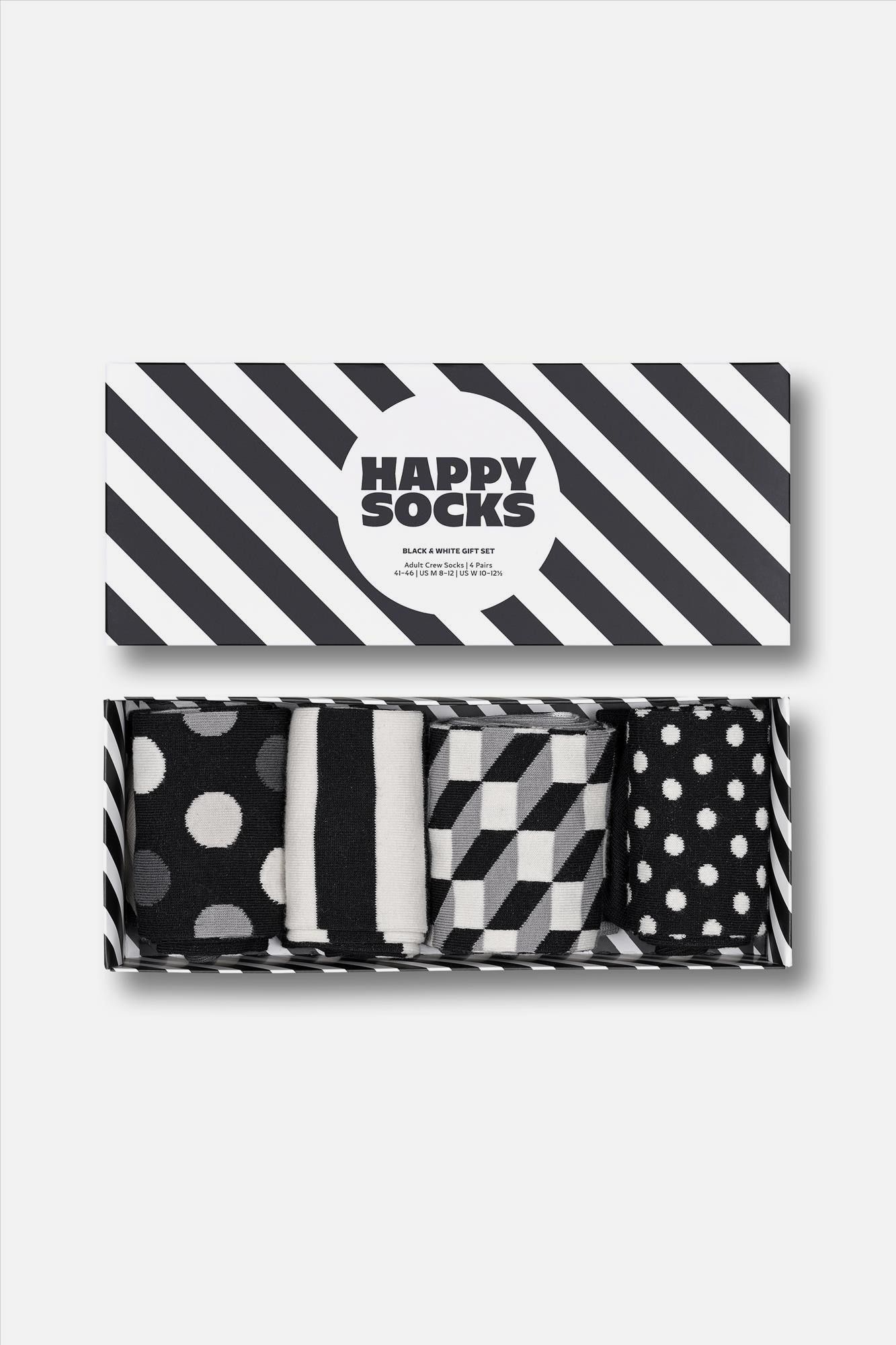 Happy Socks - Zwart-Witte Black & White 4-pack gift set, maat: 41-46