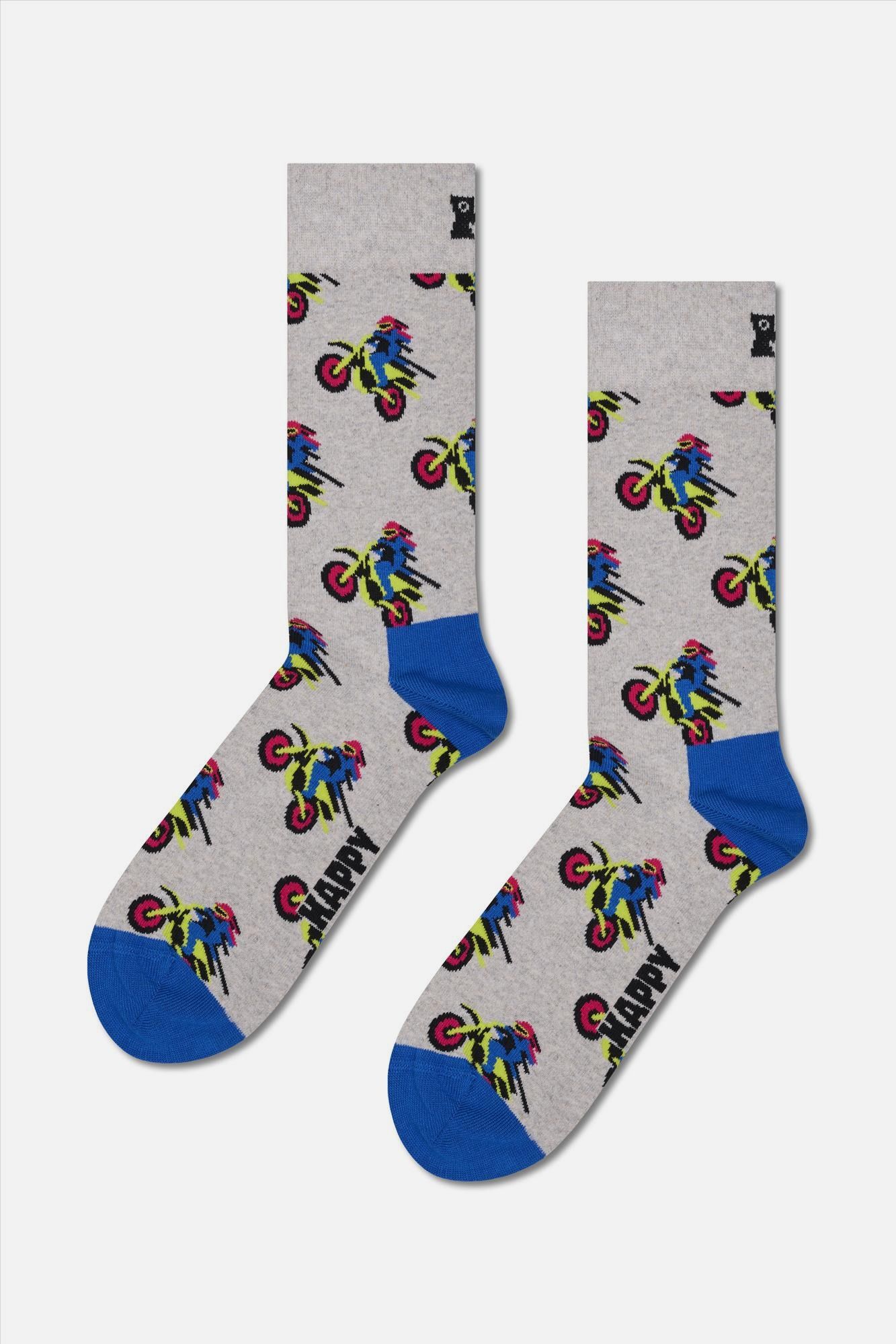 Happy Socks - Grijze Motor Bike sokken, maat: 41-46