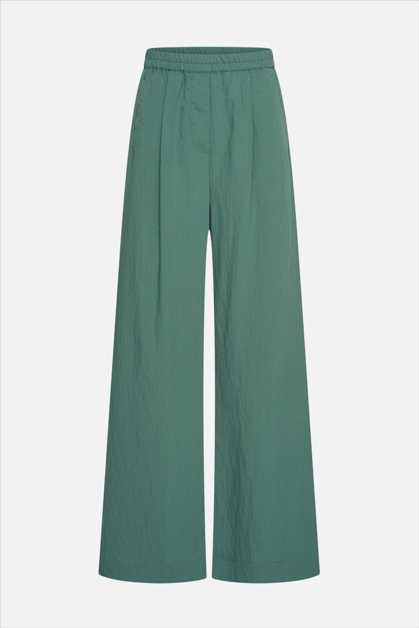 BY BAR - Donkergroene Celin Stripe broek