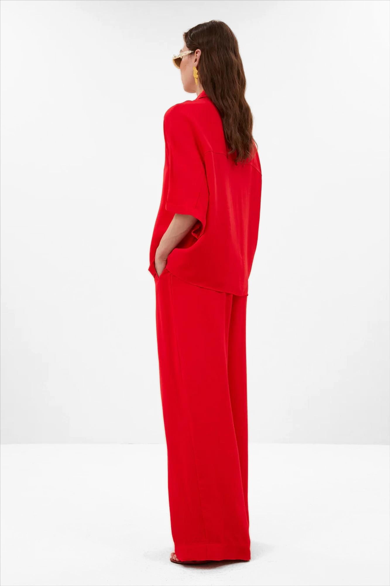 BY BAR - Rode Benji Satin Stripe broek
