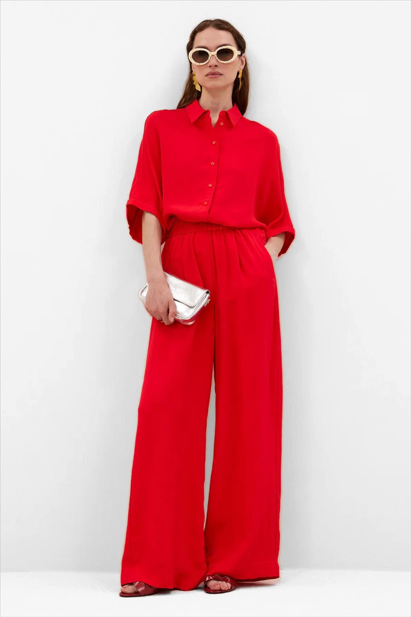 BY BAR - Rode Benji Satin Stripe broek
