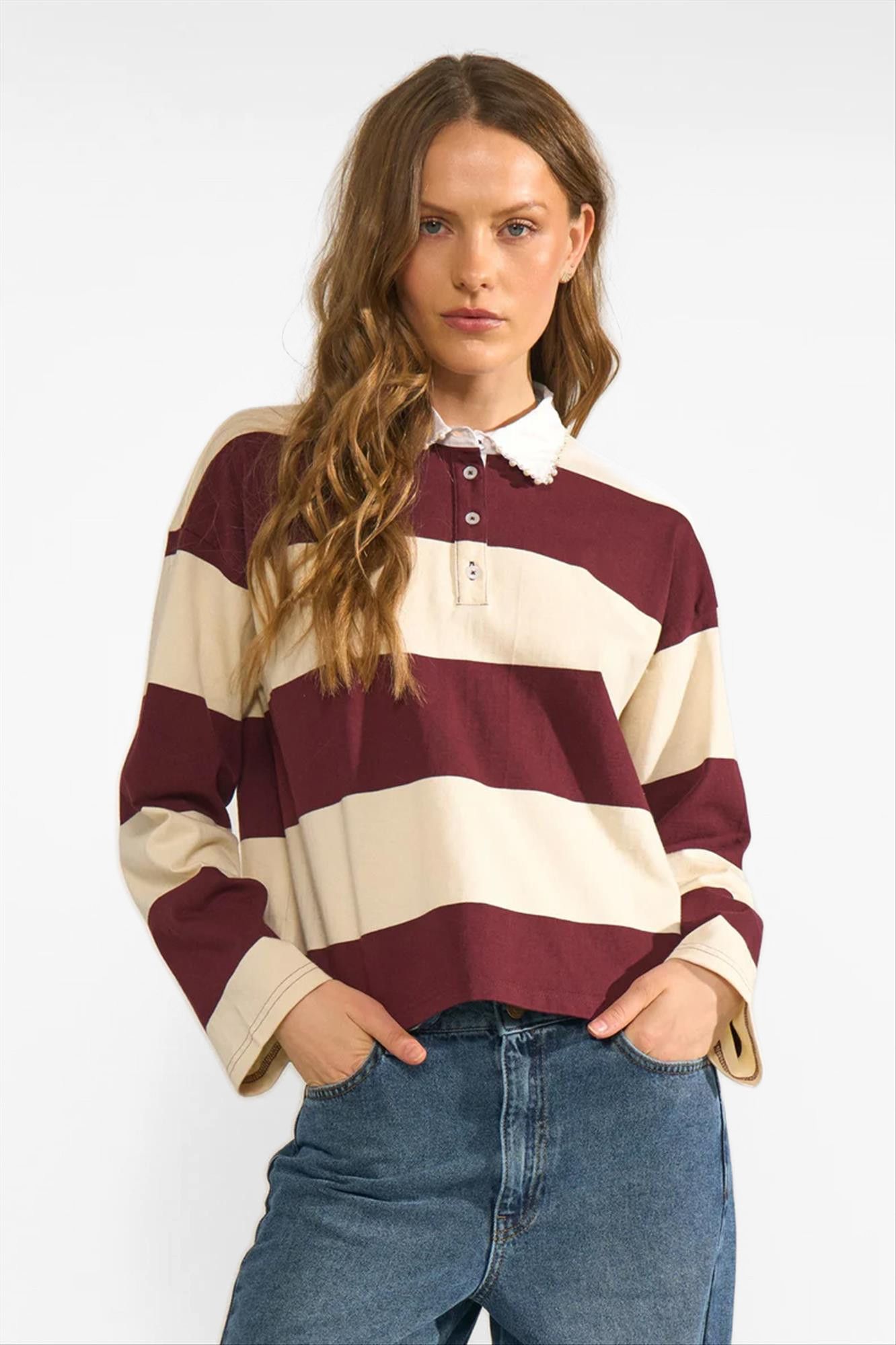 Nümph - Ecru-Paarse Darin sweater