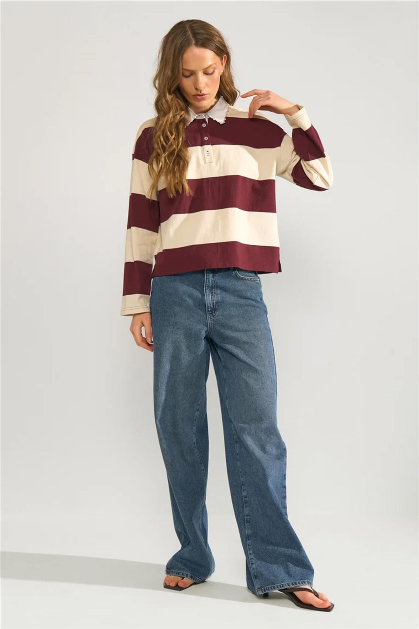 Nümph - Ecru-Paarse Darin sweater