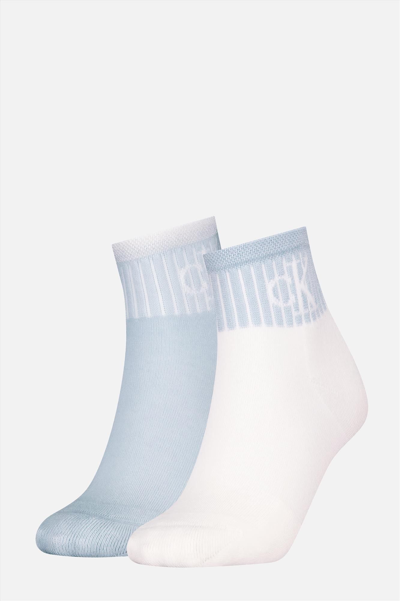 Calvin Klein - Witte-Lichtblauwe 2-pack Glossy Rib sokken, maat: 39-42