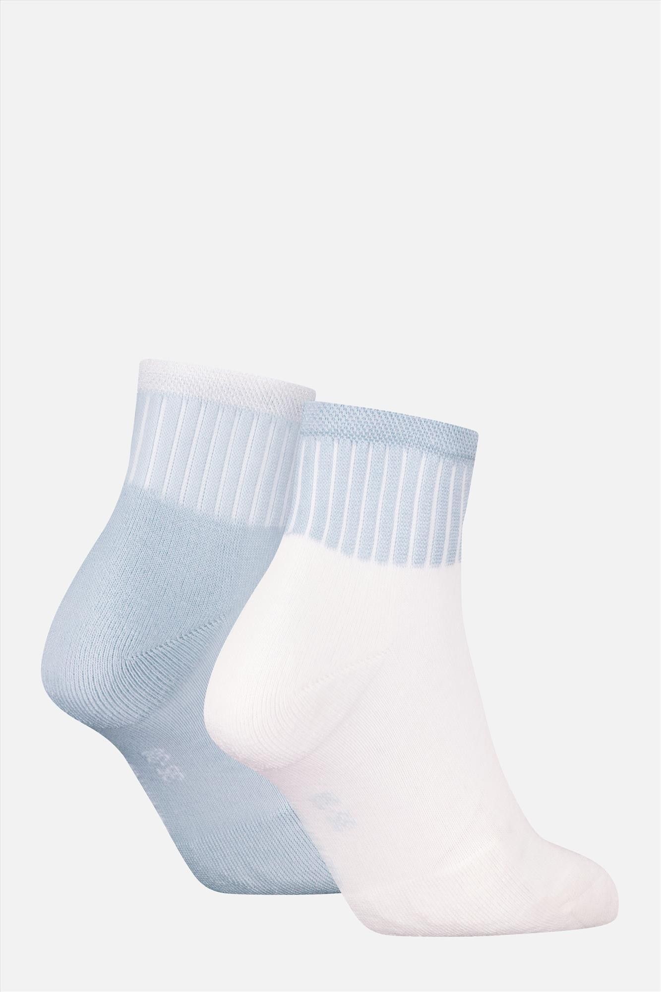 Calvin Klein - Witte-Lichtblauwe 2-pack Glossy Rib sokken, maat: 39-42