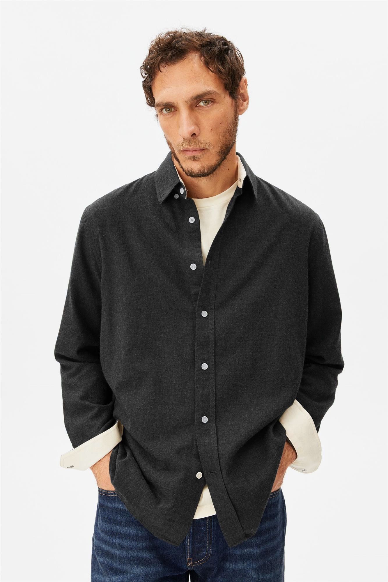 Armed Angels - Donkergrijs Araamo Flannel hemd