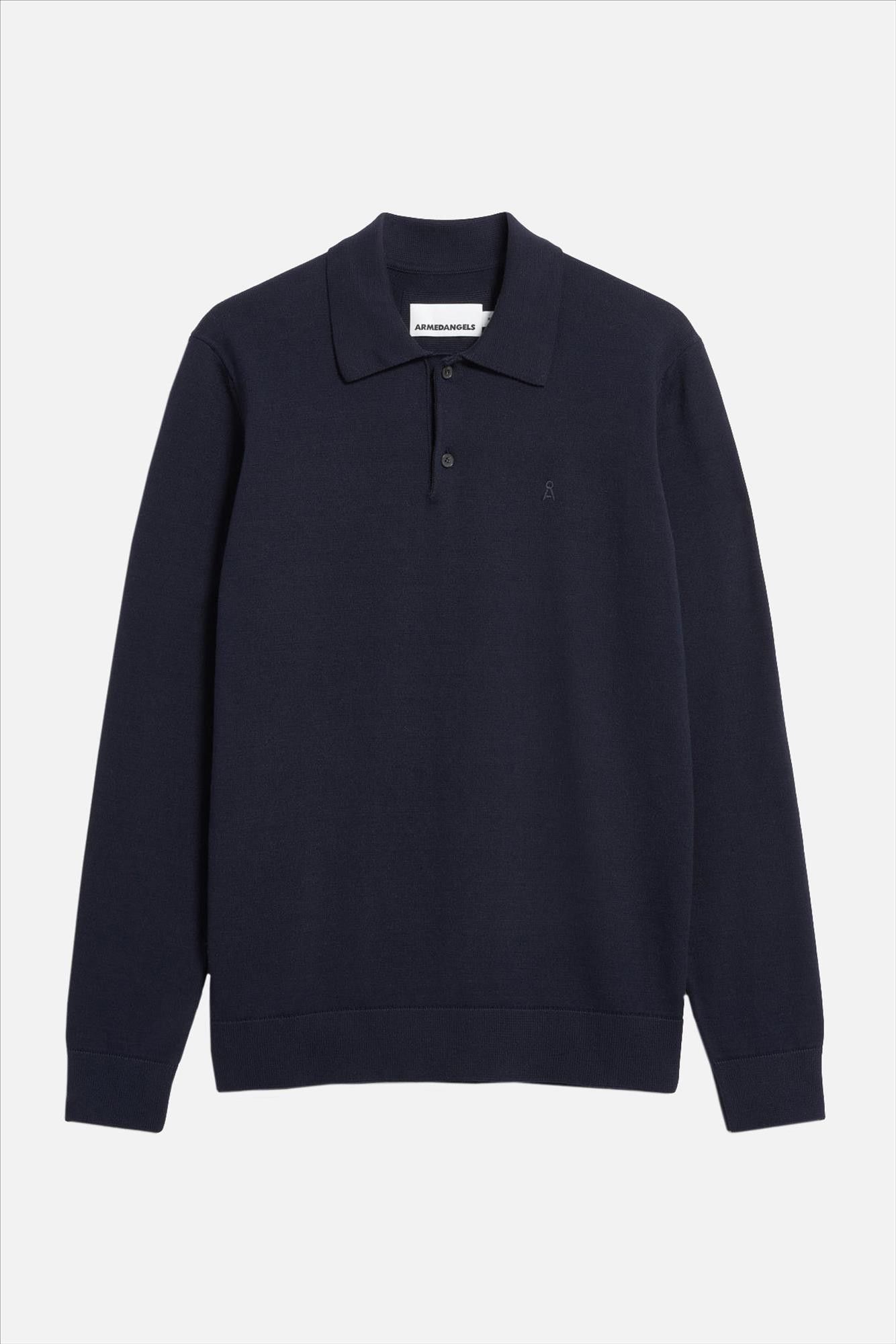 Armed Angels - Donkerblauwe Longsleeve polotrui