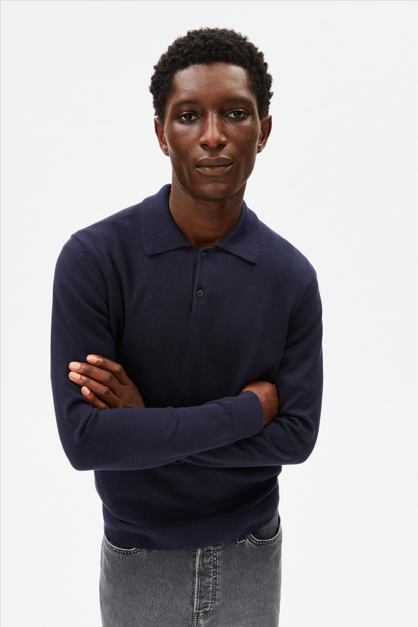 Armed Angels - Donkerblauwe Longsleeve polotrui