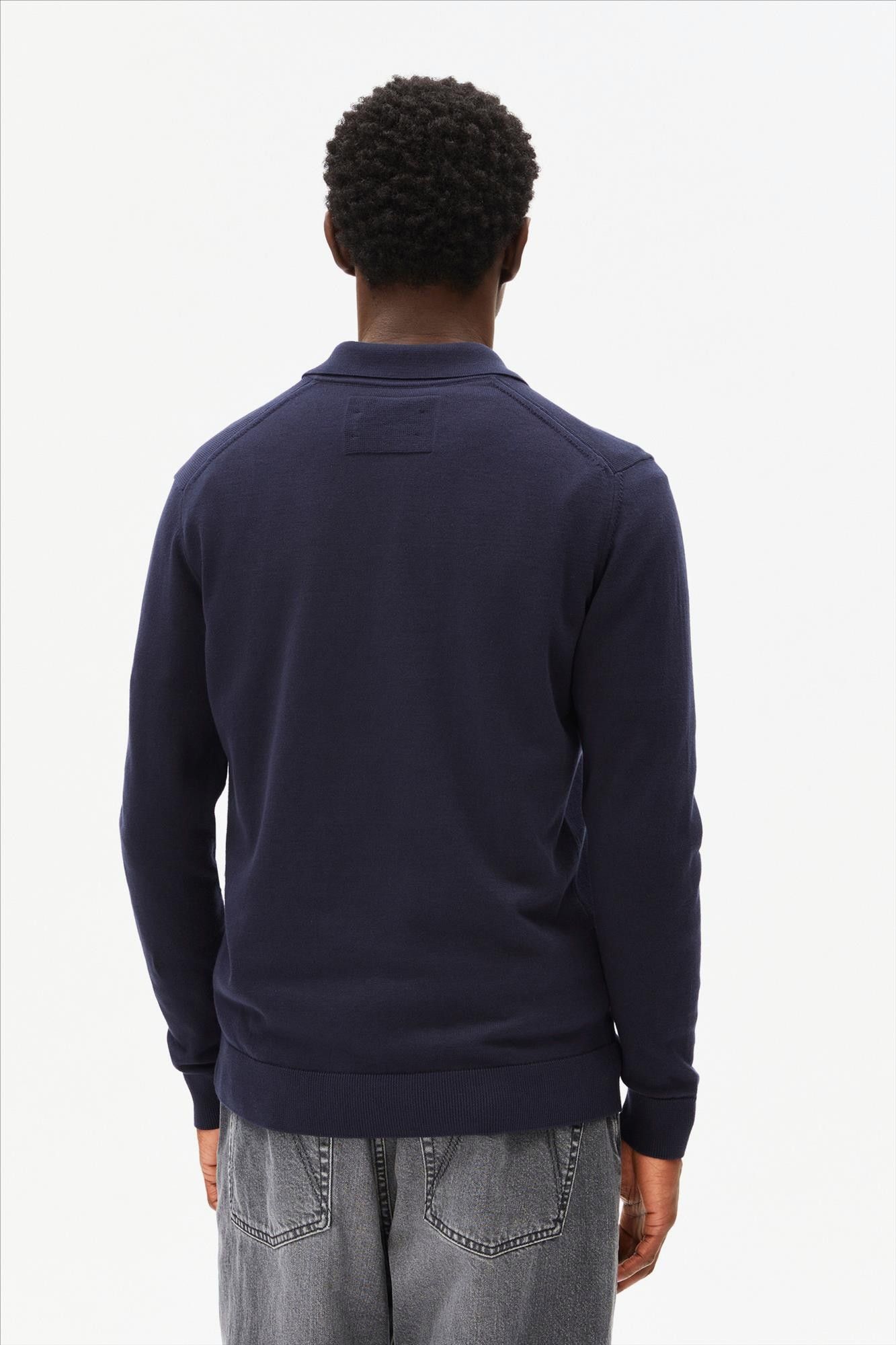 Armed Angels - Donkerblauwe Longsleeve polotrui