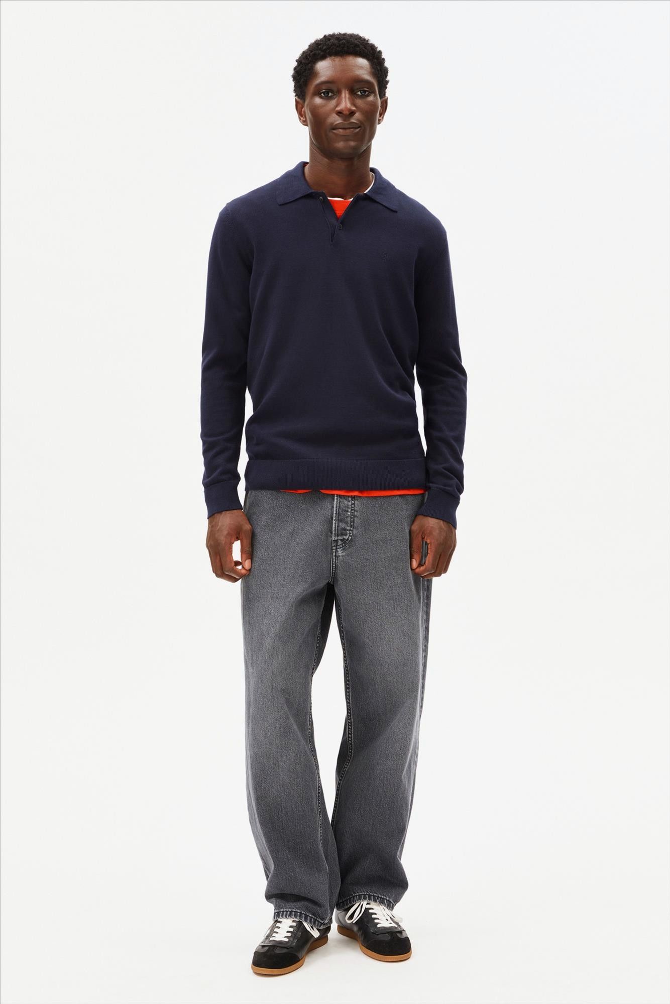 Armed Angels - Donkerblauwe Longsleeve polotrui