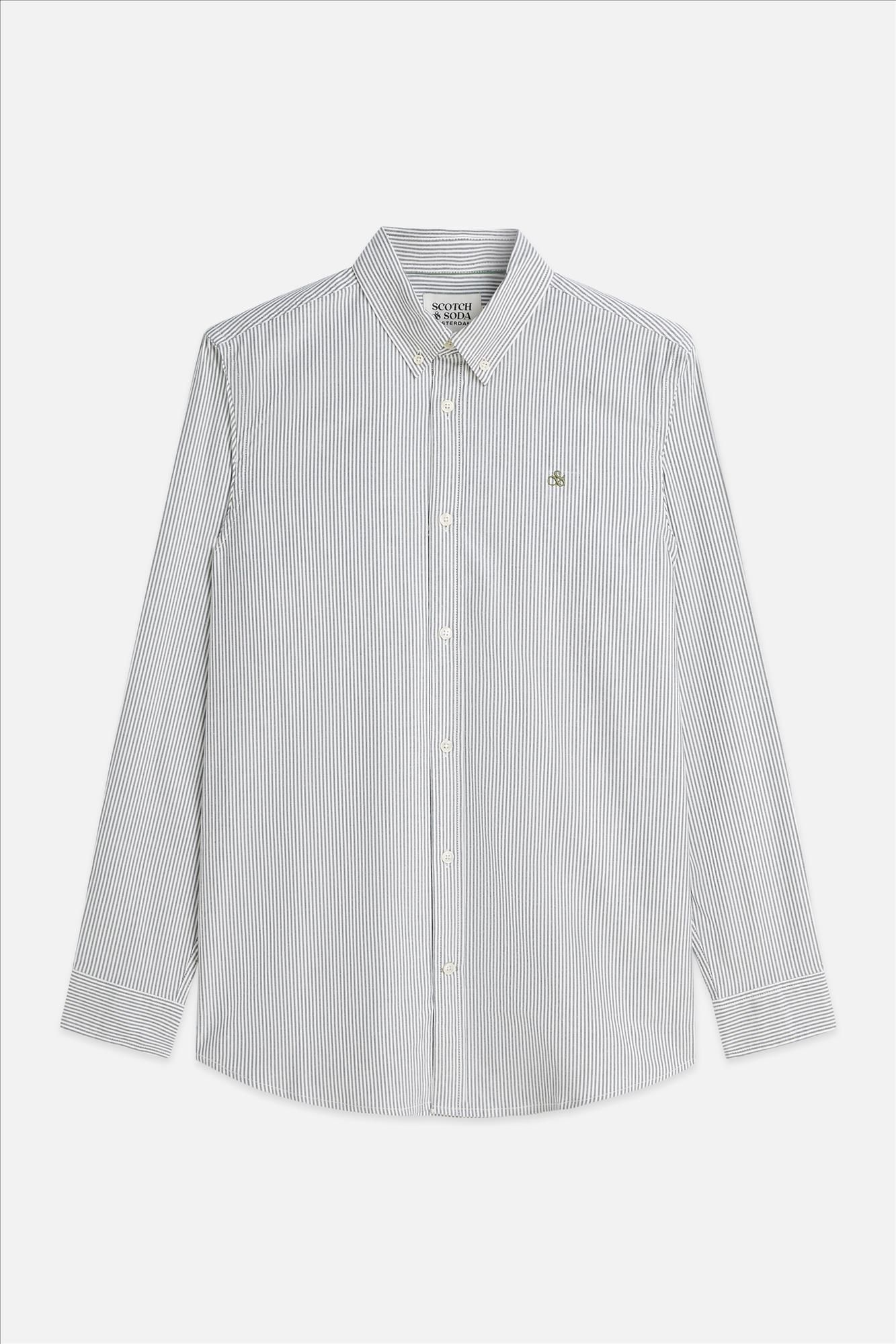 Scotch & Soda - Donkerblauw-Ecru Oxford Striped hemd