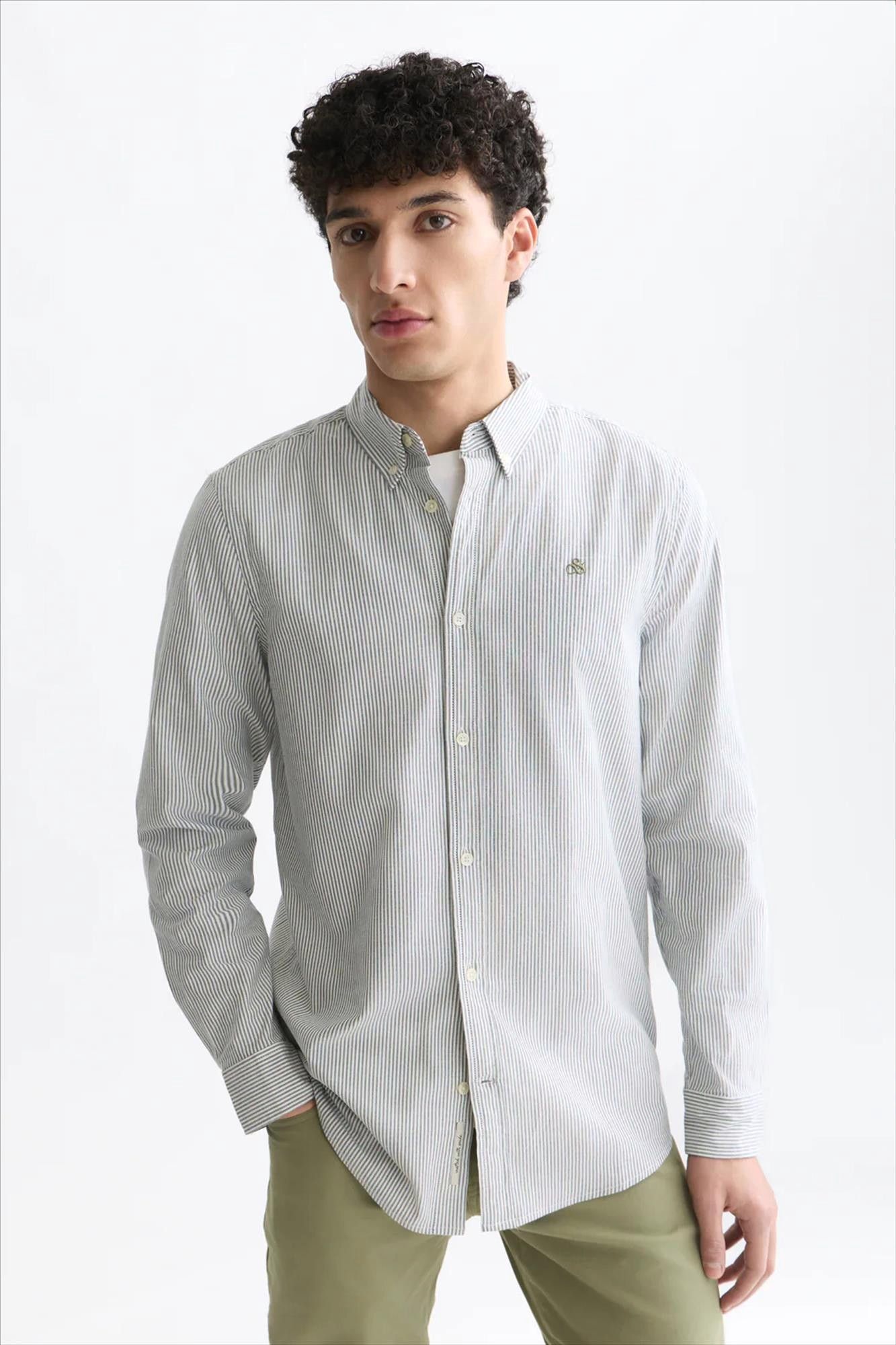 Scotch & Soda - Donkerblauw-Ecru Oxford Striped hemd