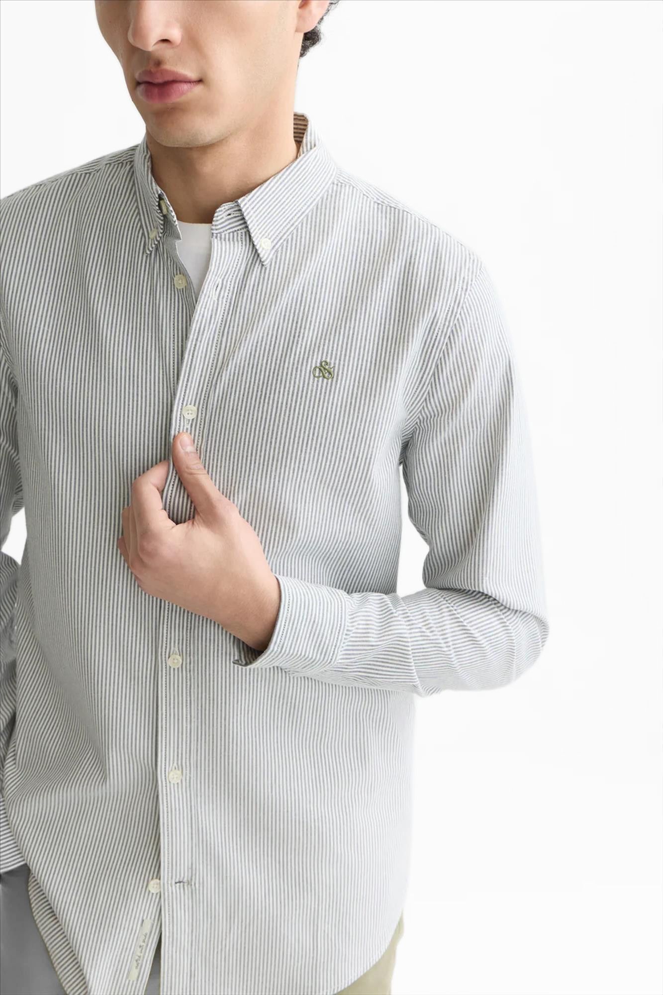 Scotch & Soda - Donkerblauw-Ecru Oxford Striped hemd