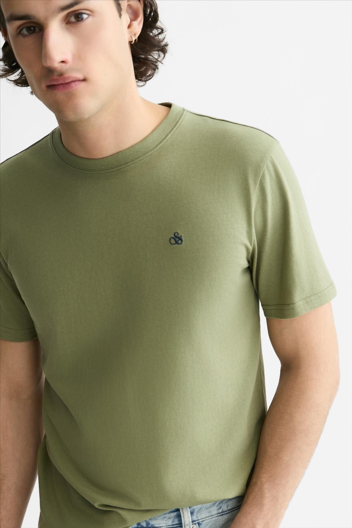 Scotch & Soda - Olijfgroene Seasonal Essentials Logo T-shirt