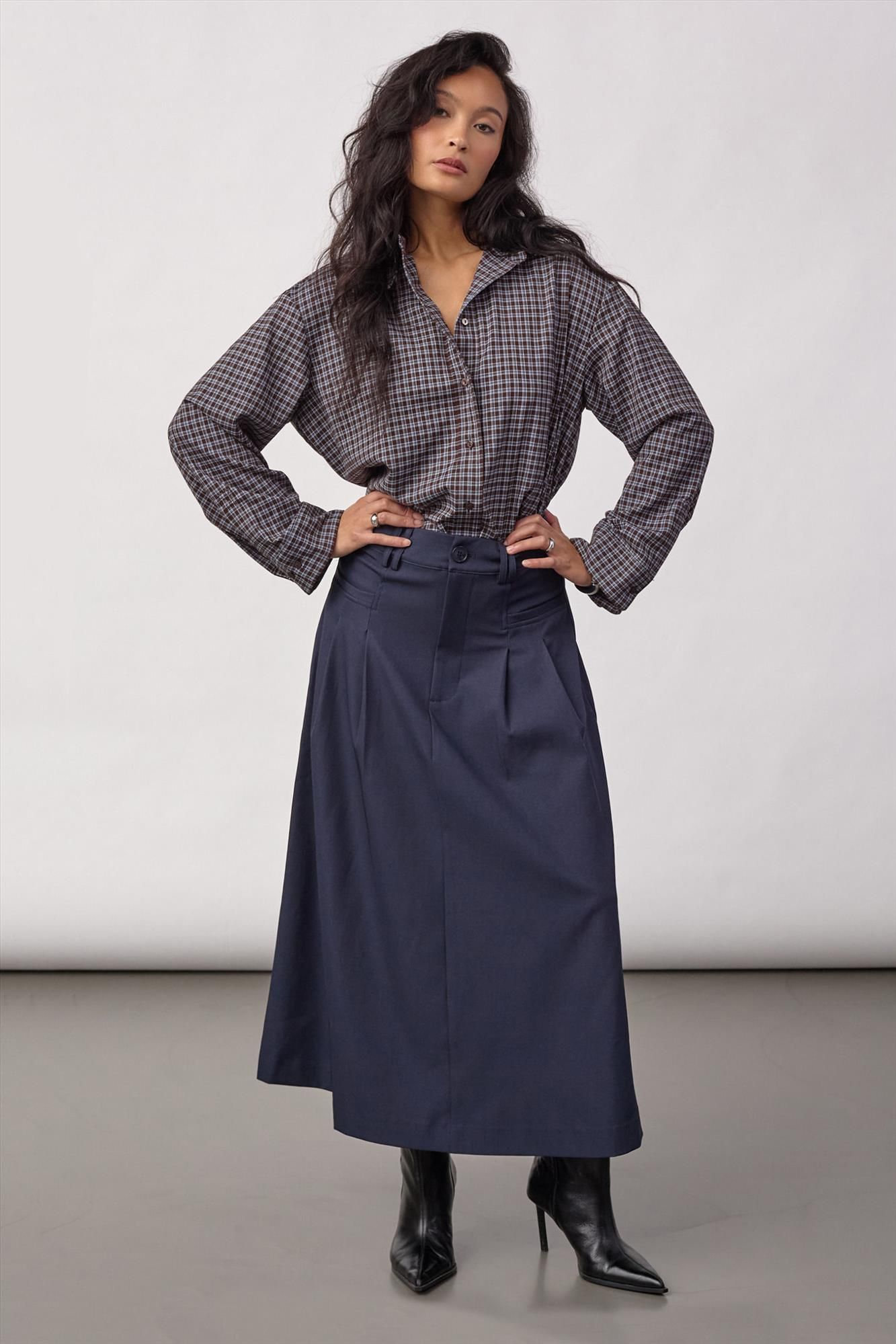 CO'COUTURE - Donkerblauwe Luna Pleat rok