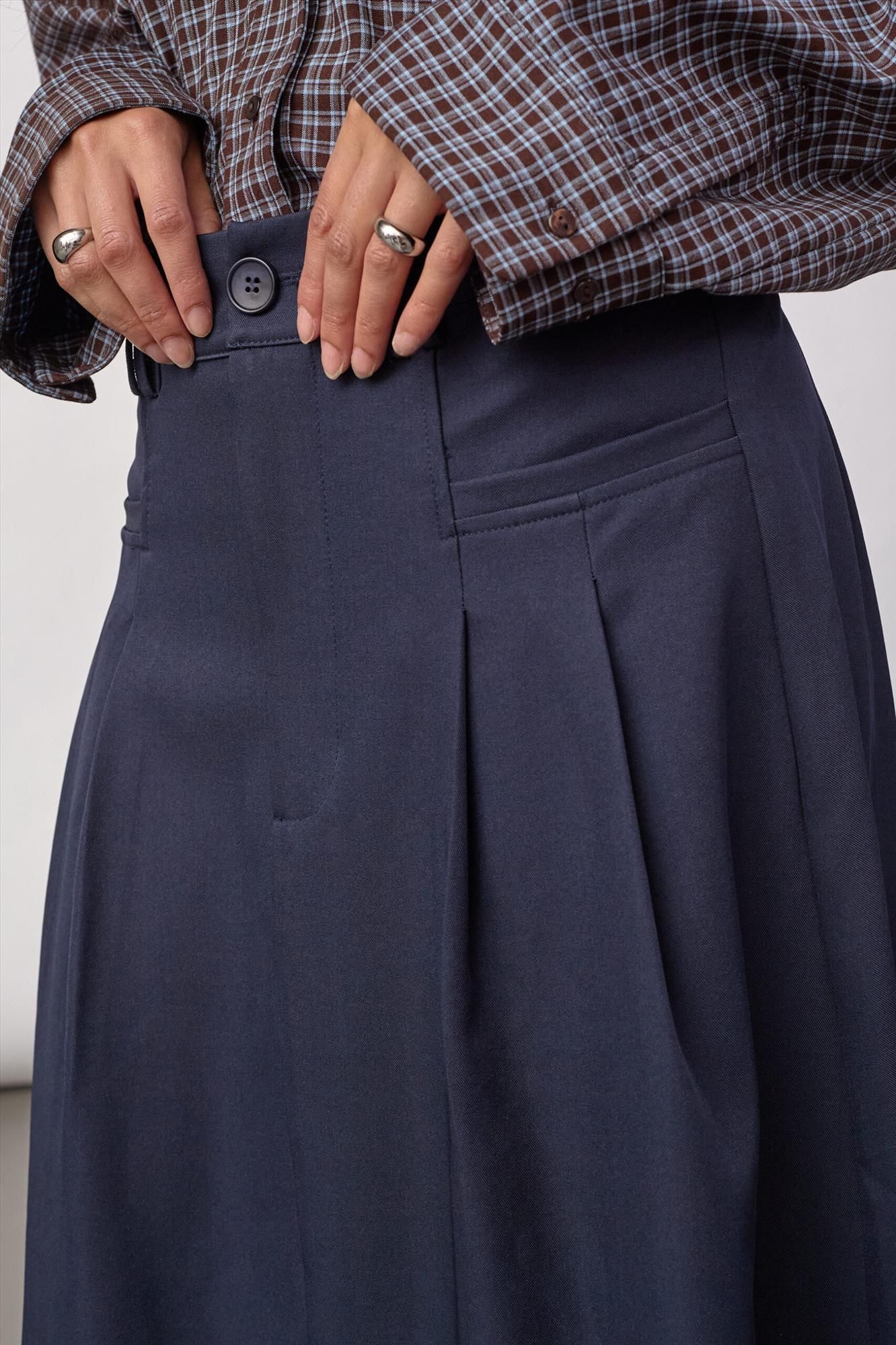 CO'COUTURE - Donkerblauwe Luna Pleat rok