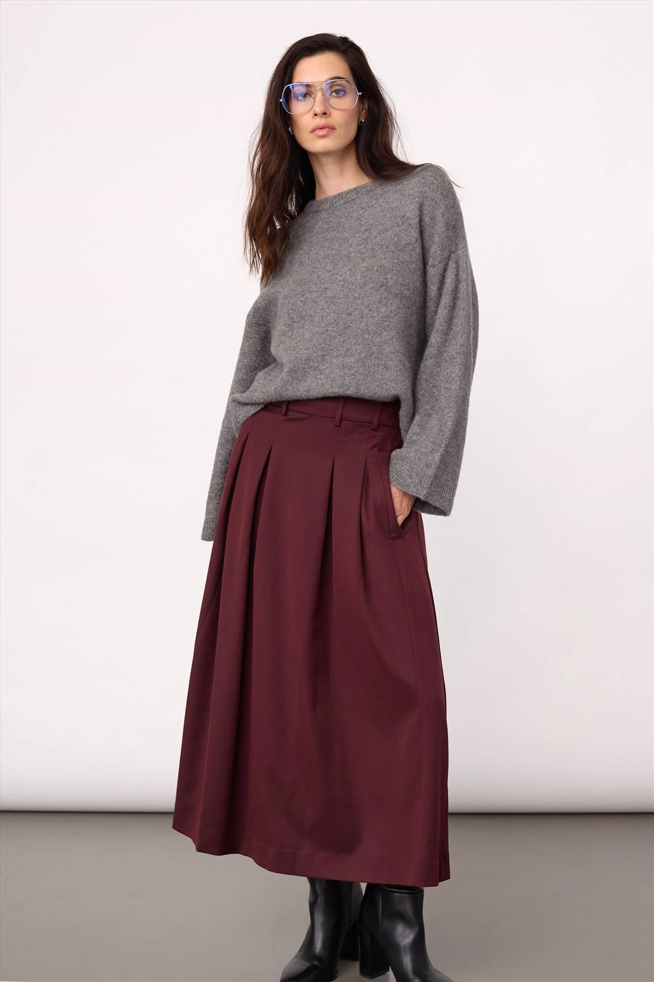 CO'COUTURE - Bordeaux Terry Pleat rok