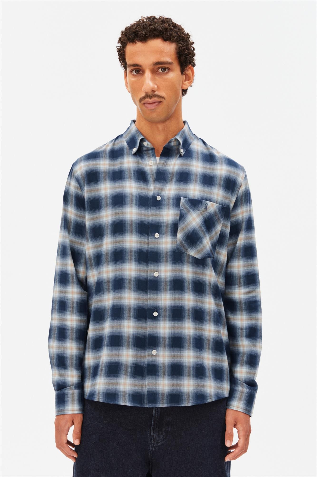 Armed Angels - Blauw-Bruin Check Longsleeve hemd