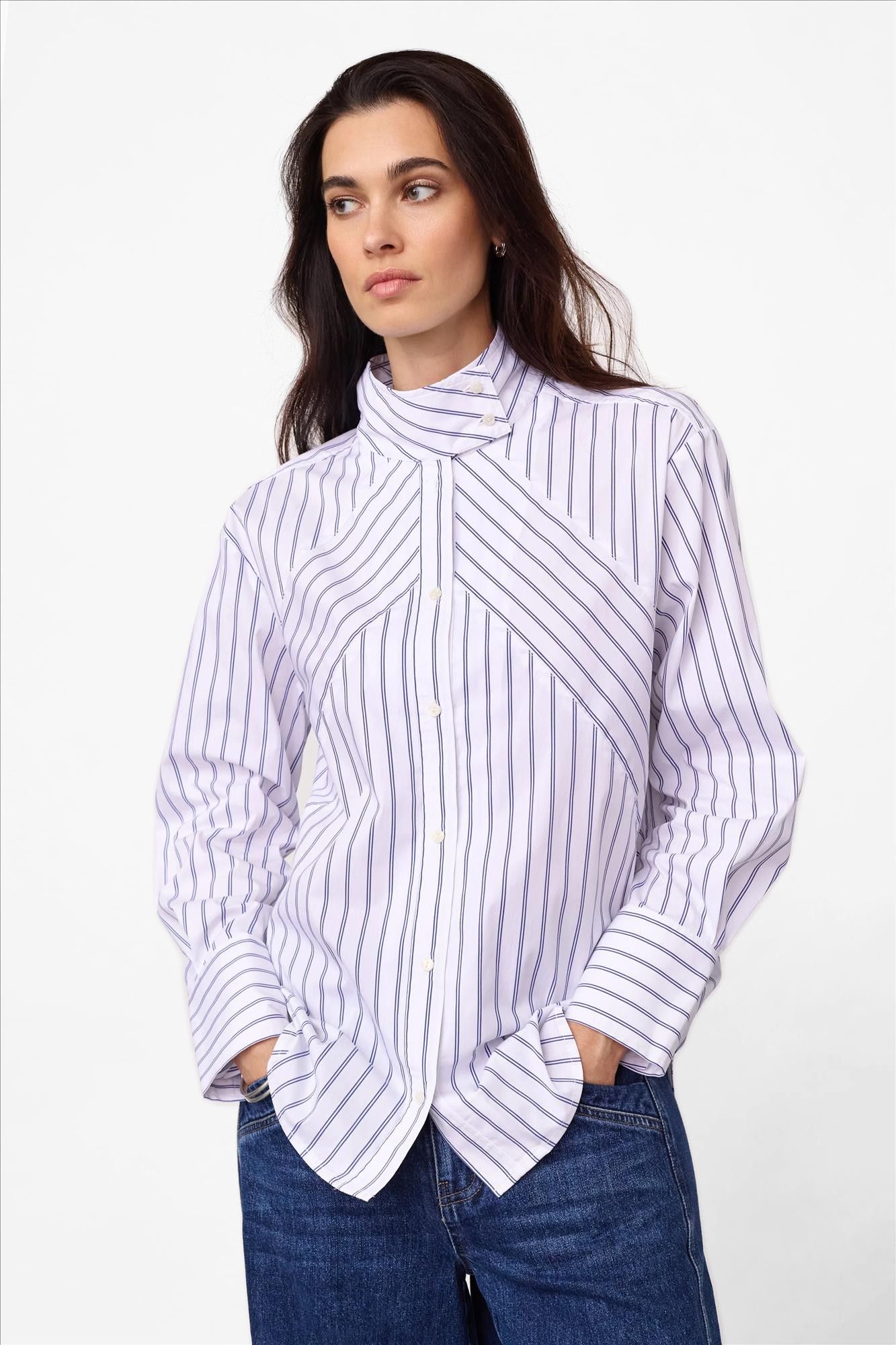 CO'COUTURE - Witte Somo Stripe Funnel Neck blouse
