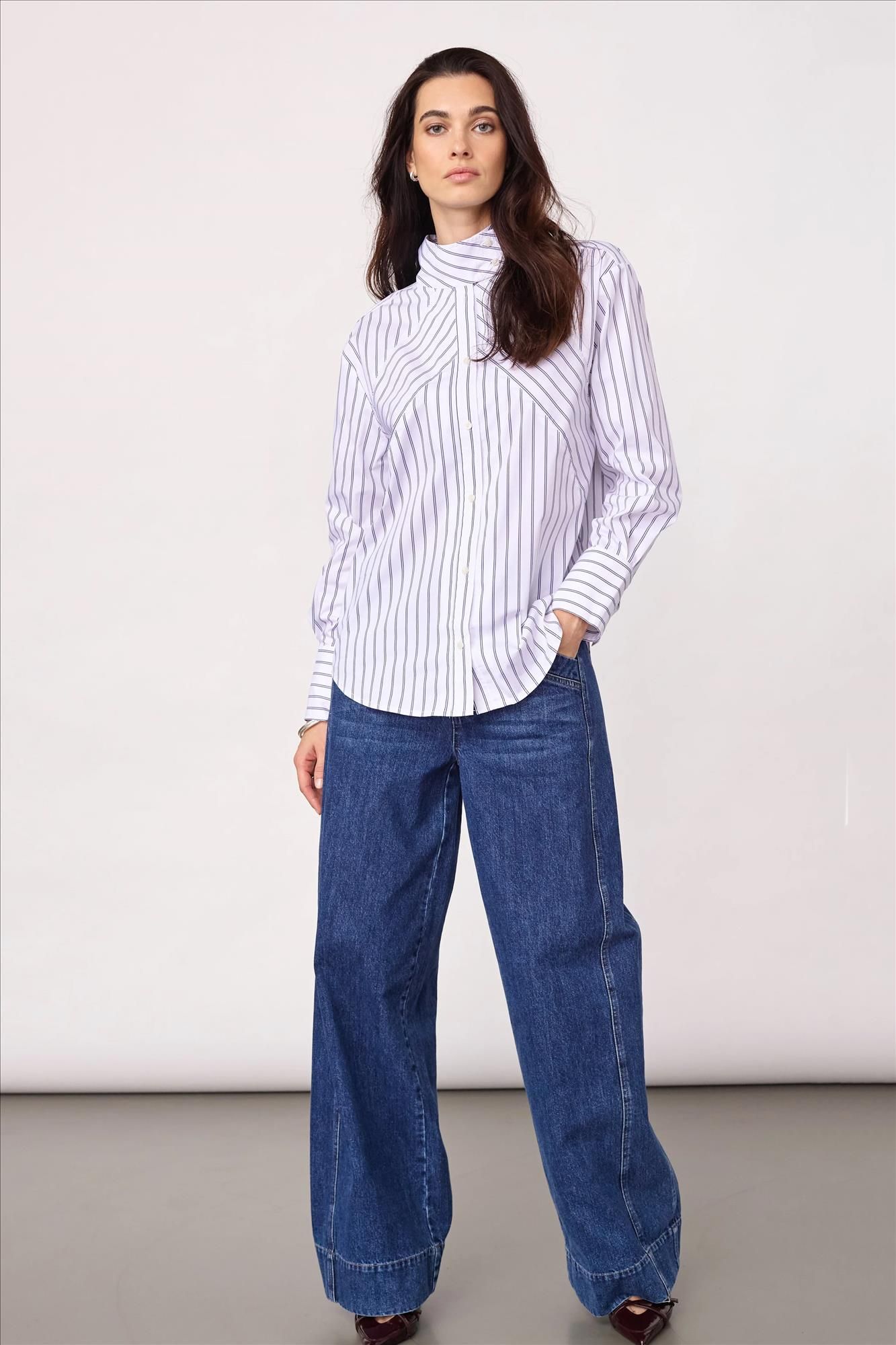 CO'COUTURE - Witte Somo Stripe Funnel Neck blouse