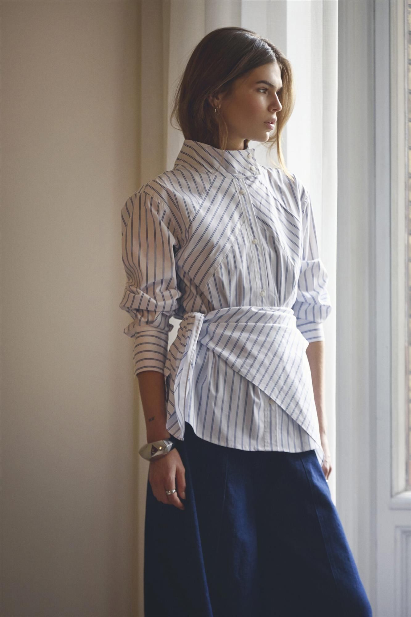 CO'COUTURE - Witte Somo Stripe Funnel Neck blouse