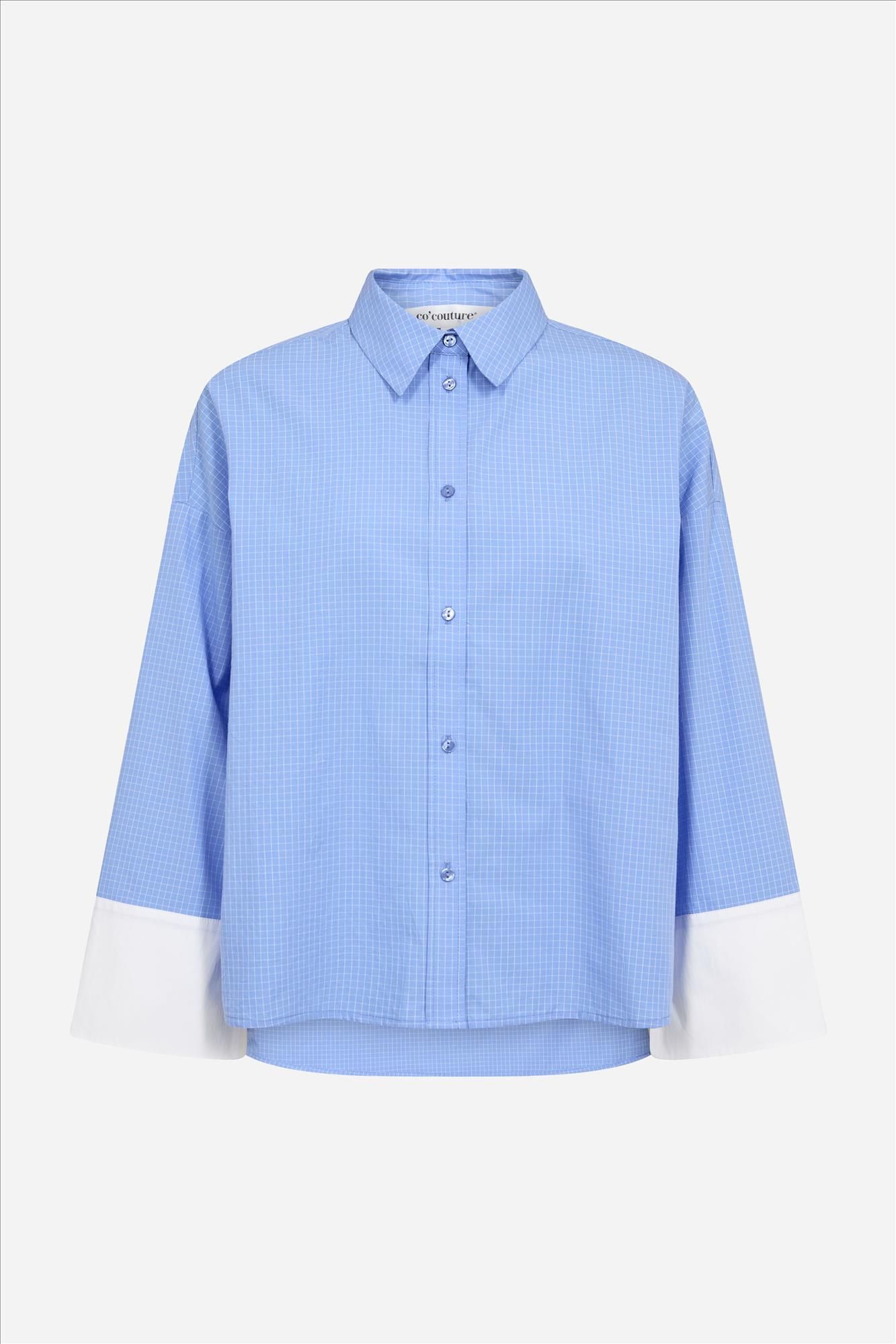 CO'COUTURE - Blauwe Elona Check Cuff blouse