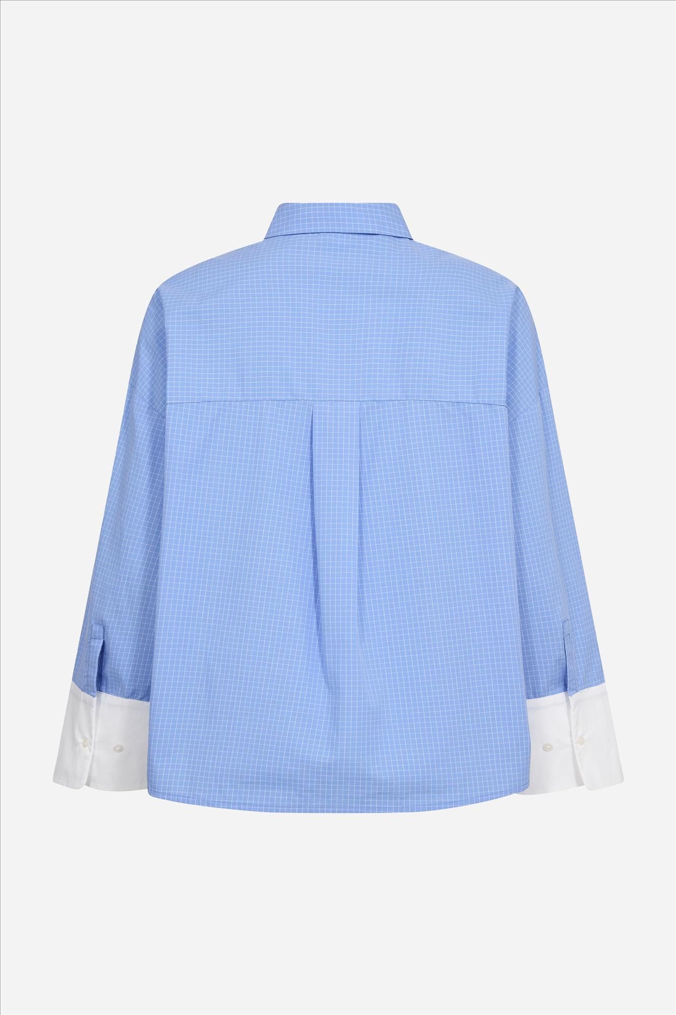 CO'COUTURE - Blauwe Elona Check Cuff blouse