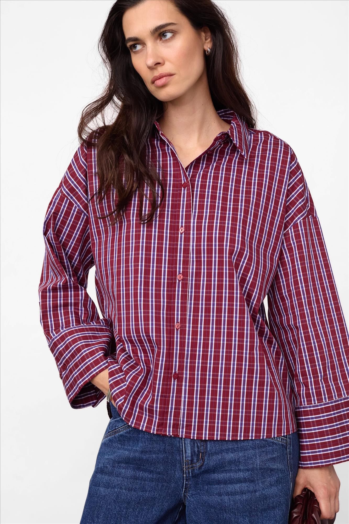 CO'COUTURE - Bordeaux Renee Check Cuff blouse