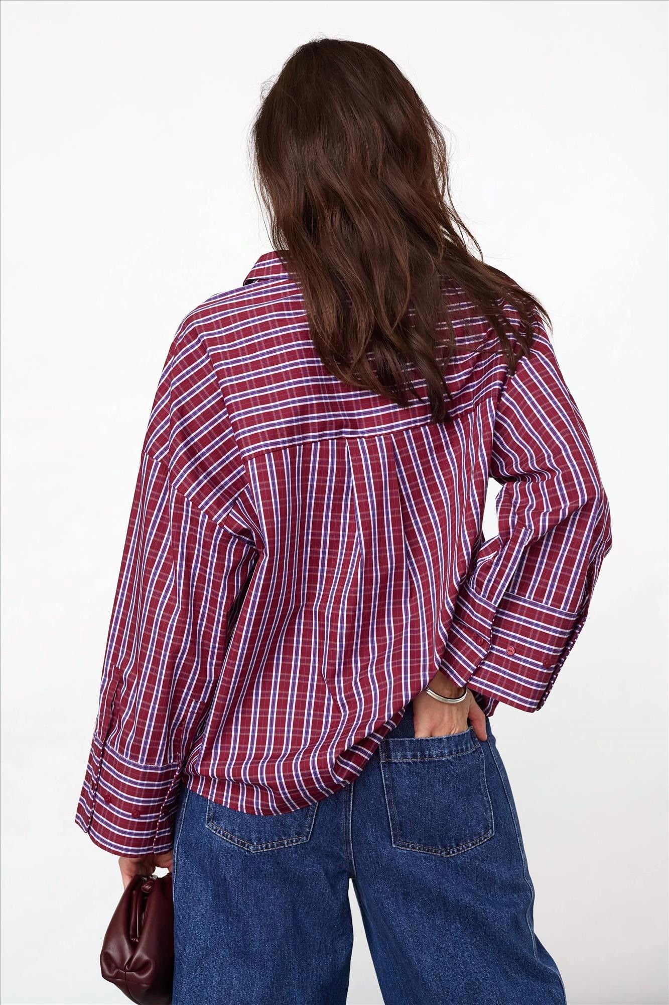 CO'COUTURE - Bordeaux Renee Check Cuff blouse