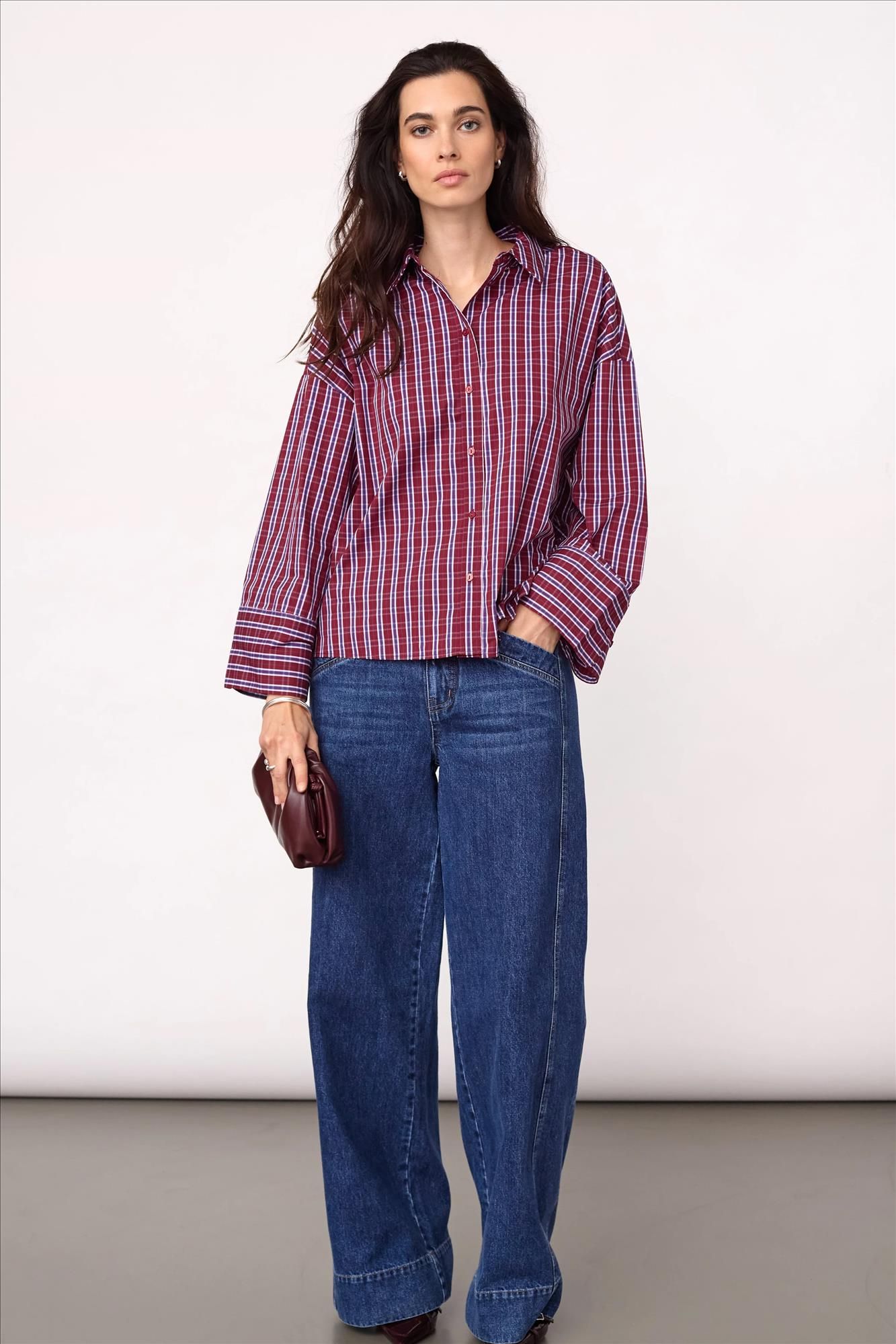 CO'COUTURE - Bordeaux Renee Check Cuff blouse