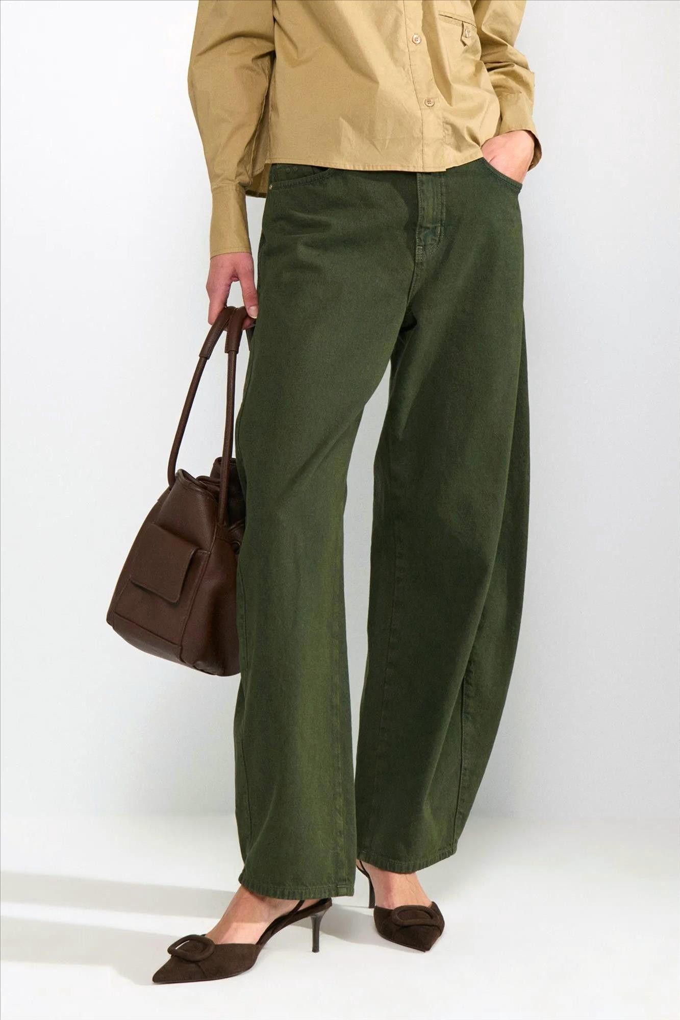 Nümph - Donkergroene Amsterdam barrel jeans