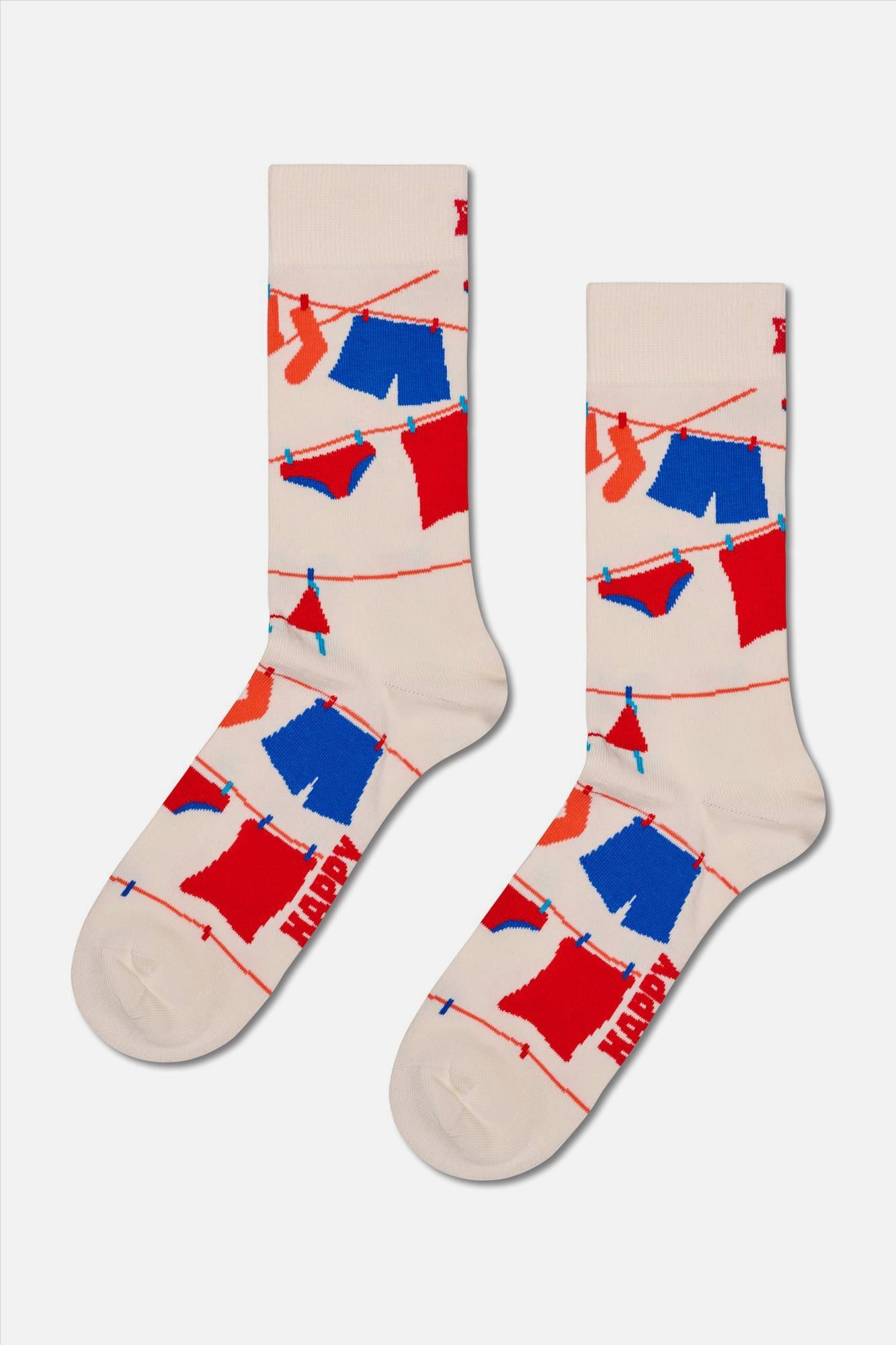 Happy Socks - Ecru Clothesline sokken, maat: 41-46