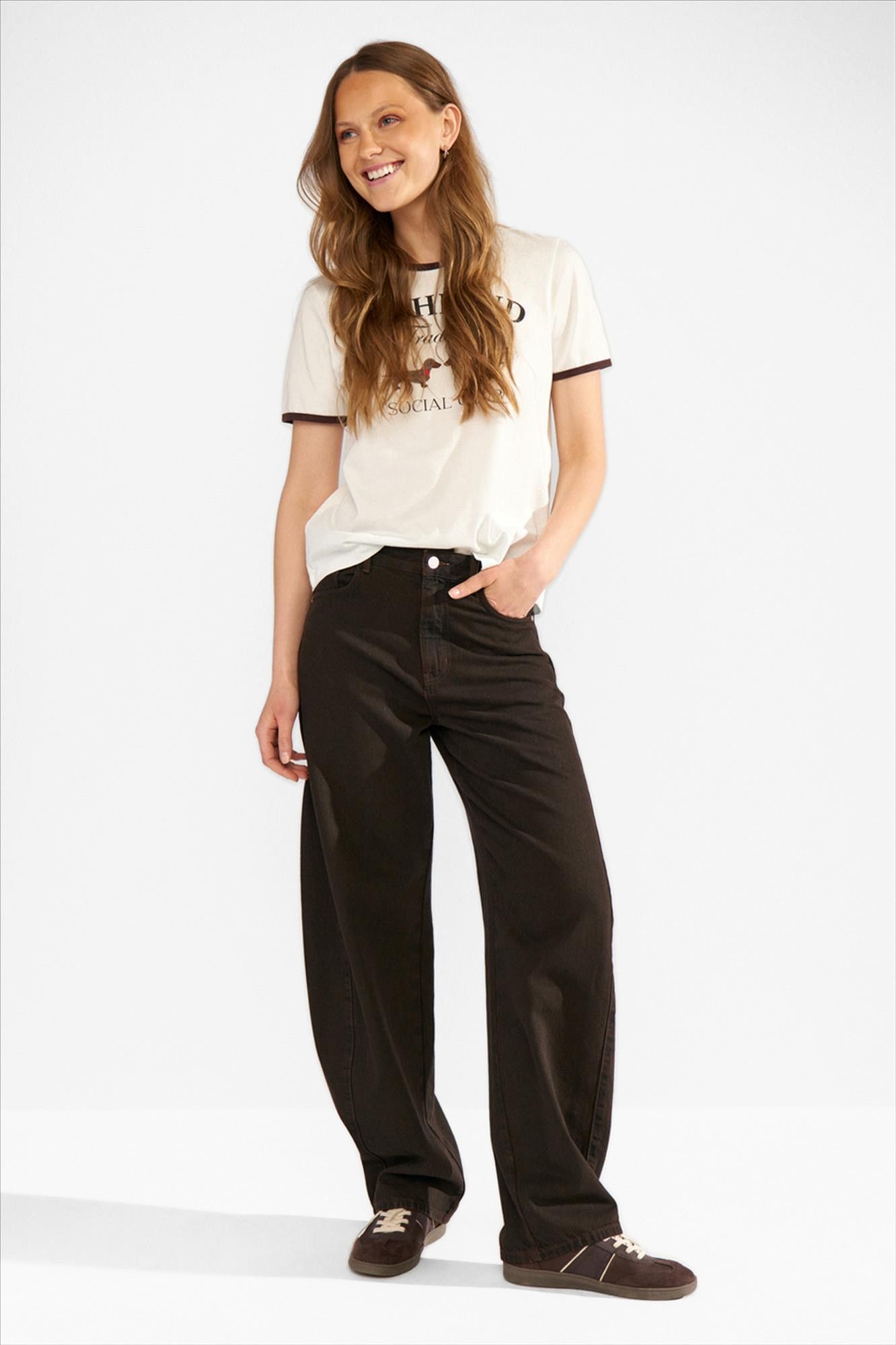 Nümph - Donkerbruine Amsterdam barrel jeans