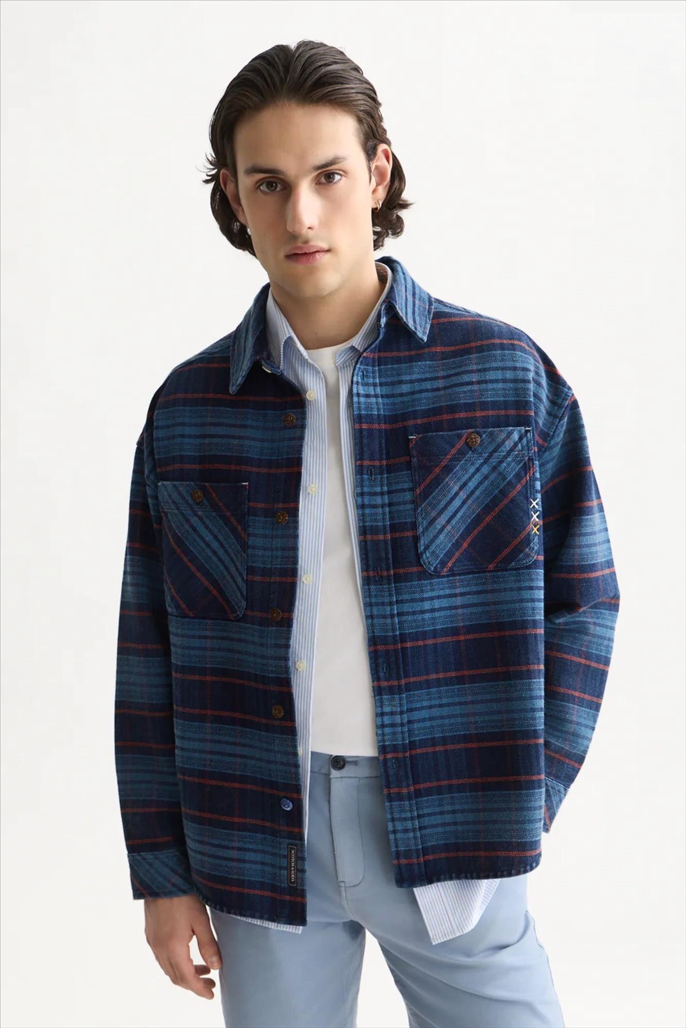 Scotch & Soda - Donkerblauw Checked Denim overshirt