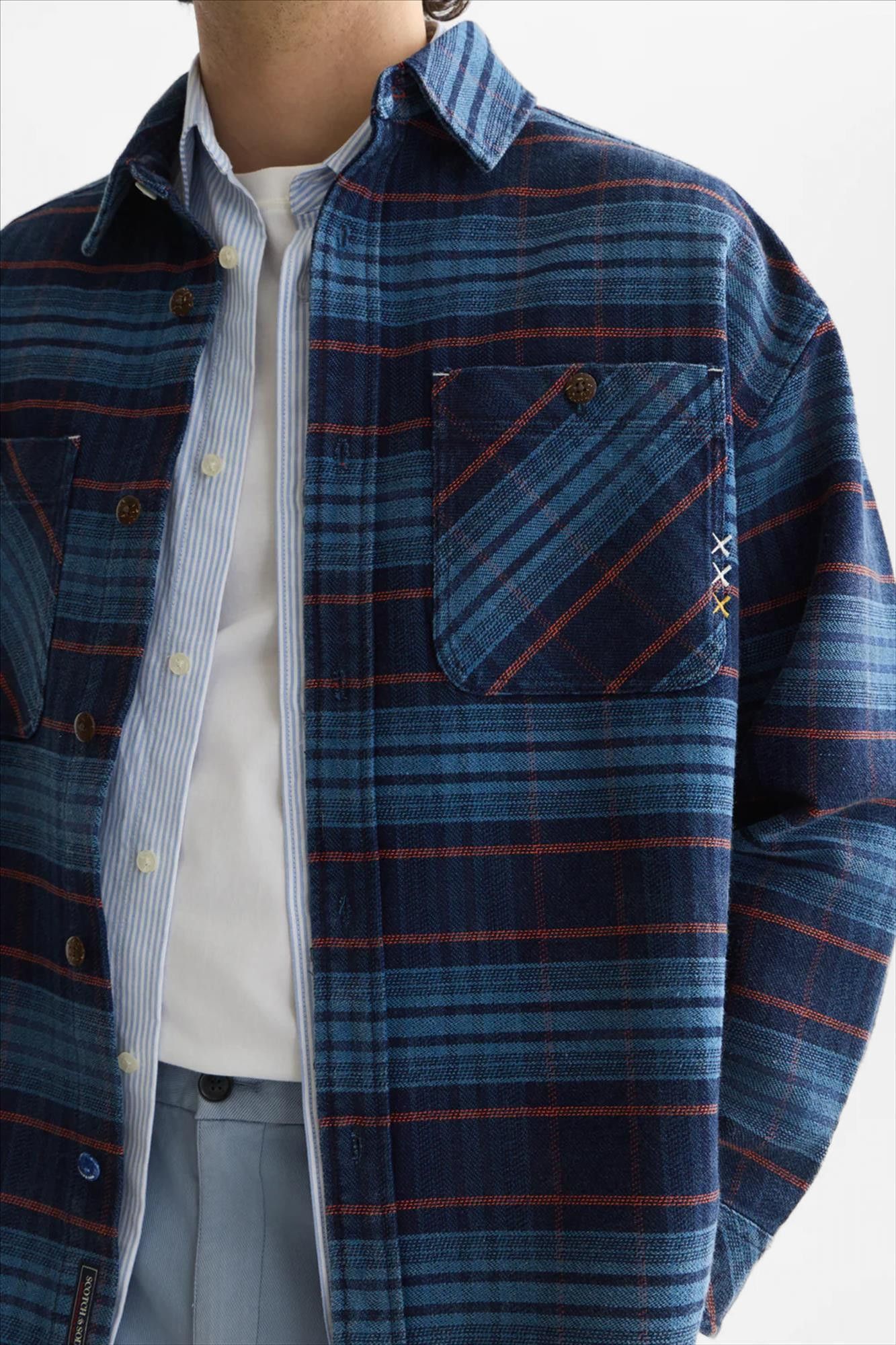 Scotch & Soda - Donkerblauw Checked Denim overshirt