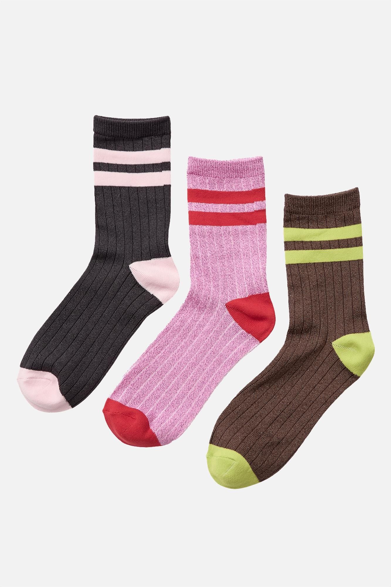 Nümph - Donkerbruin-Roze Lija 3-pack sokken