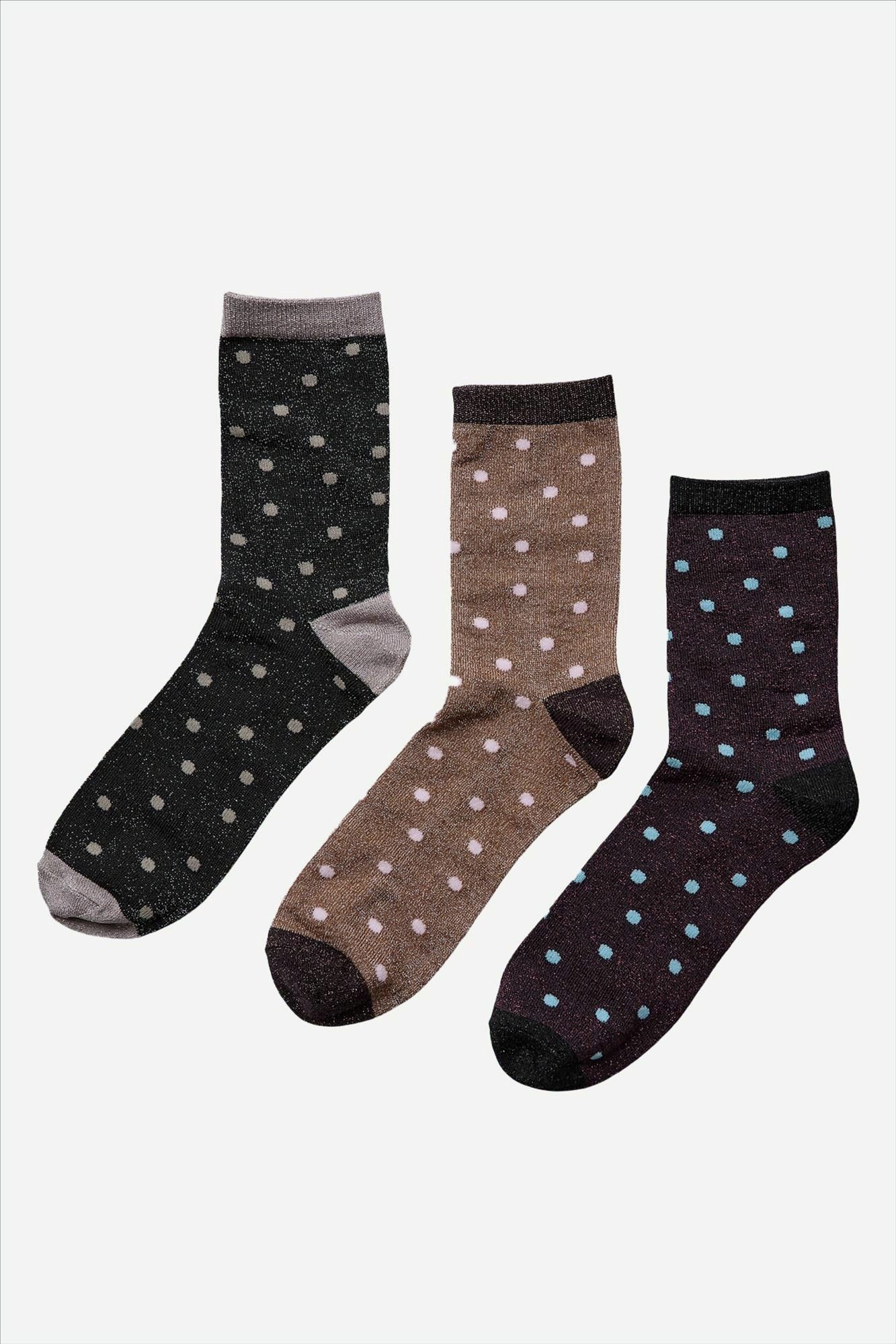 Nümph - Paars-Zwart-Bruine 3-pack Fine glittersokken