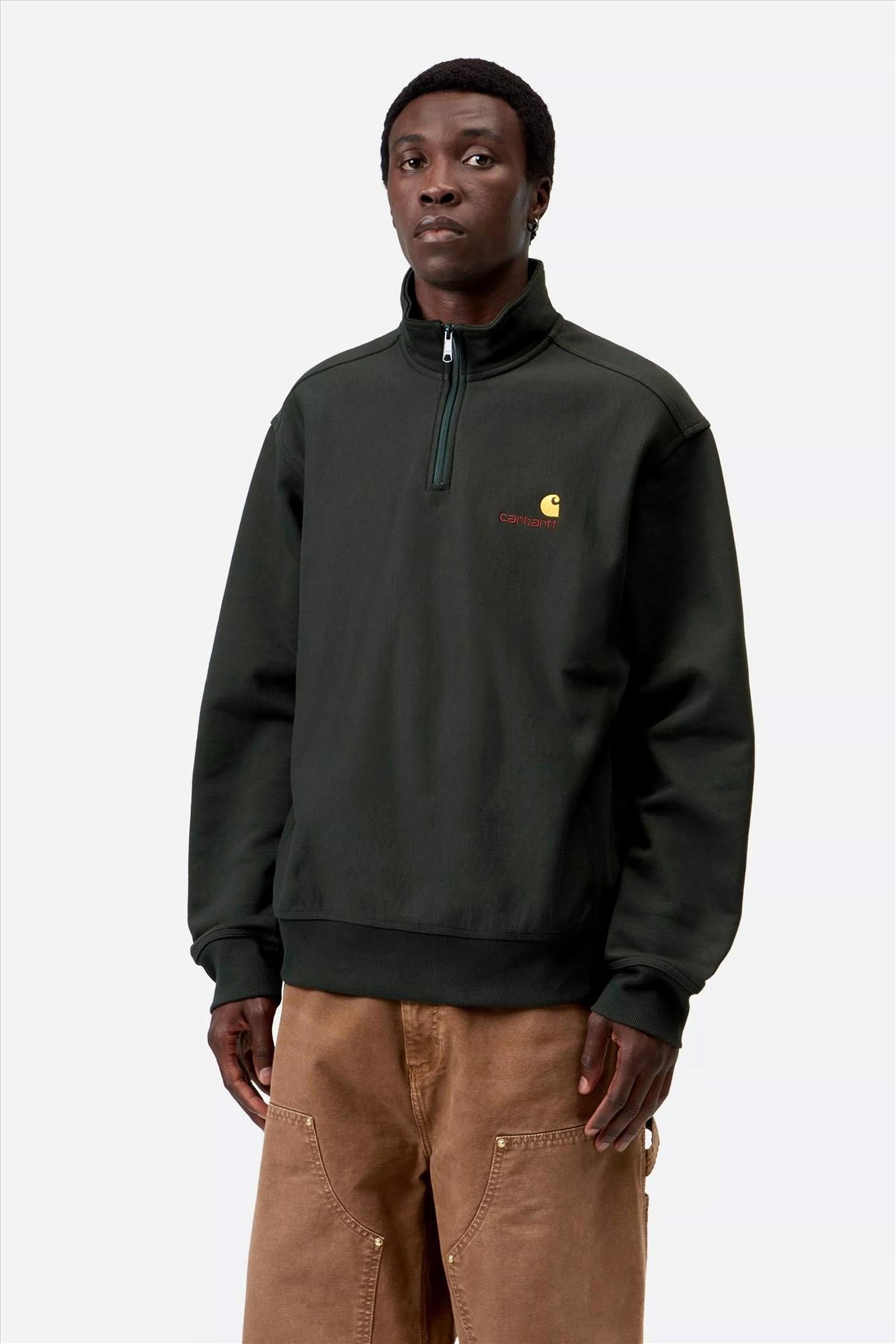 Carhartt WIP -  Donkergroene Half Zip American Script sweater