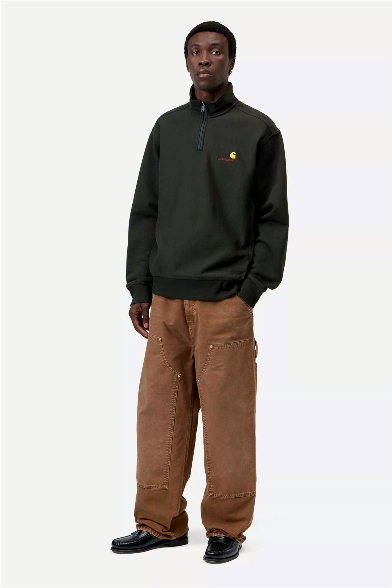 Carhartt WIP -  Donkergroene Half Zip American Script sweater