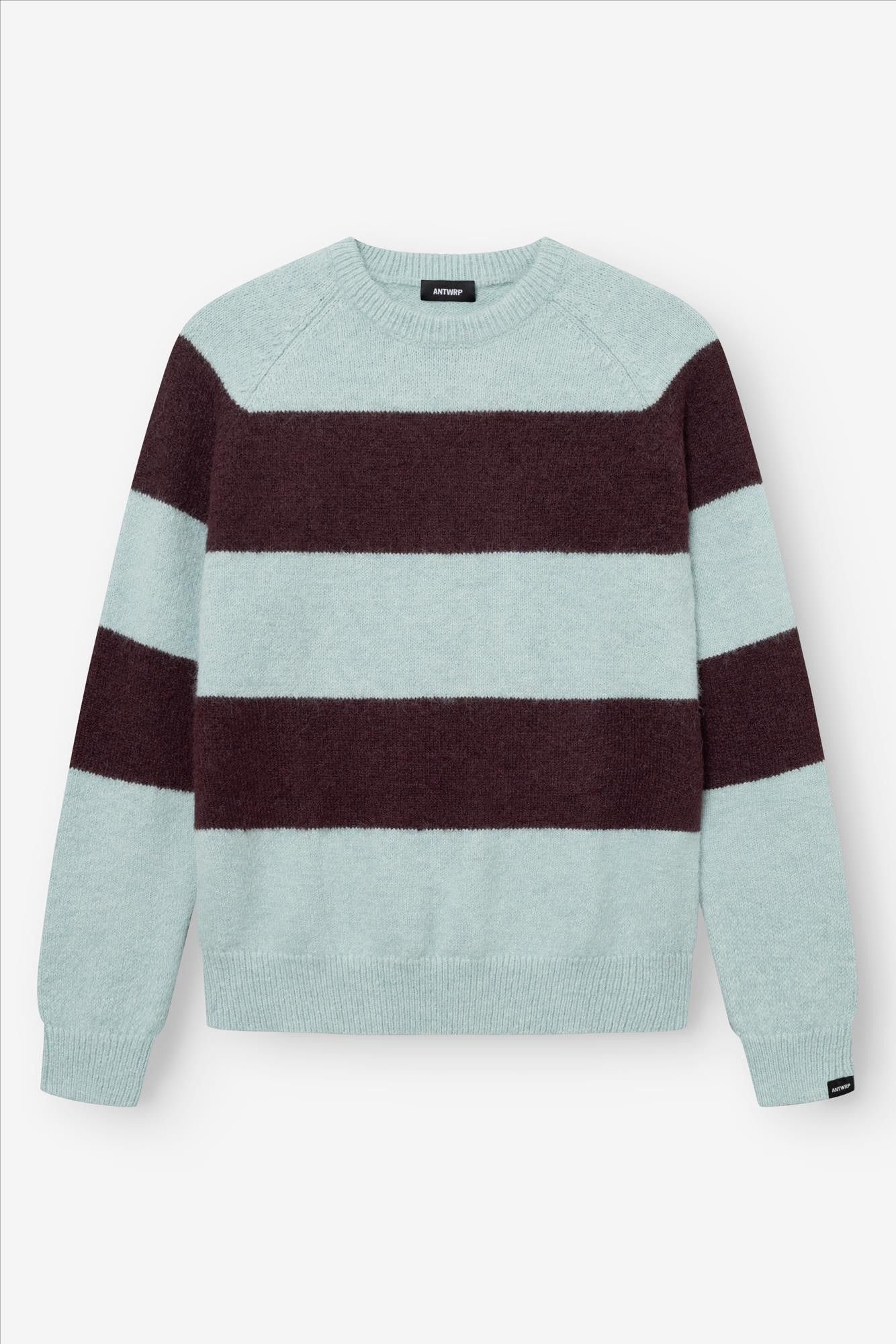 Antwrp - Lichtblauw-Bordeaux Striped Colorblock trui