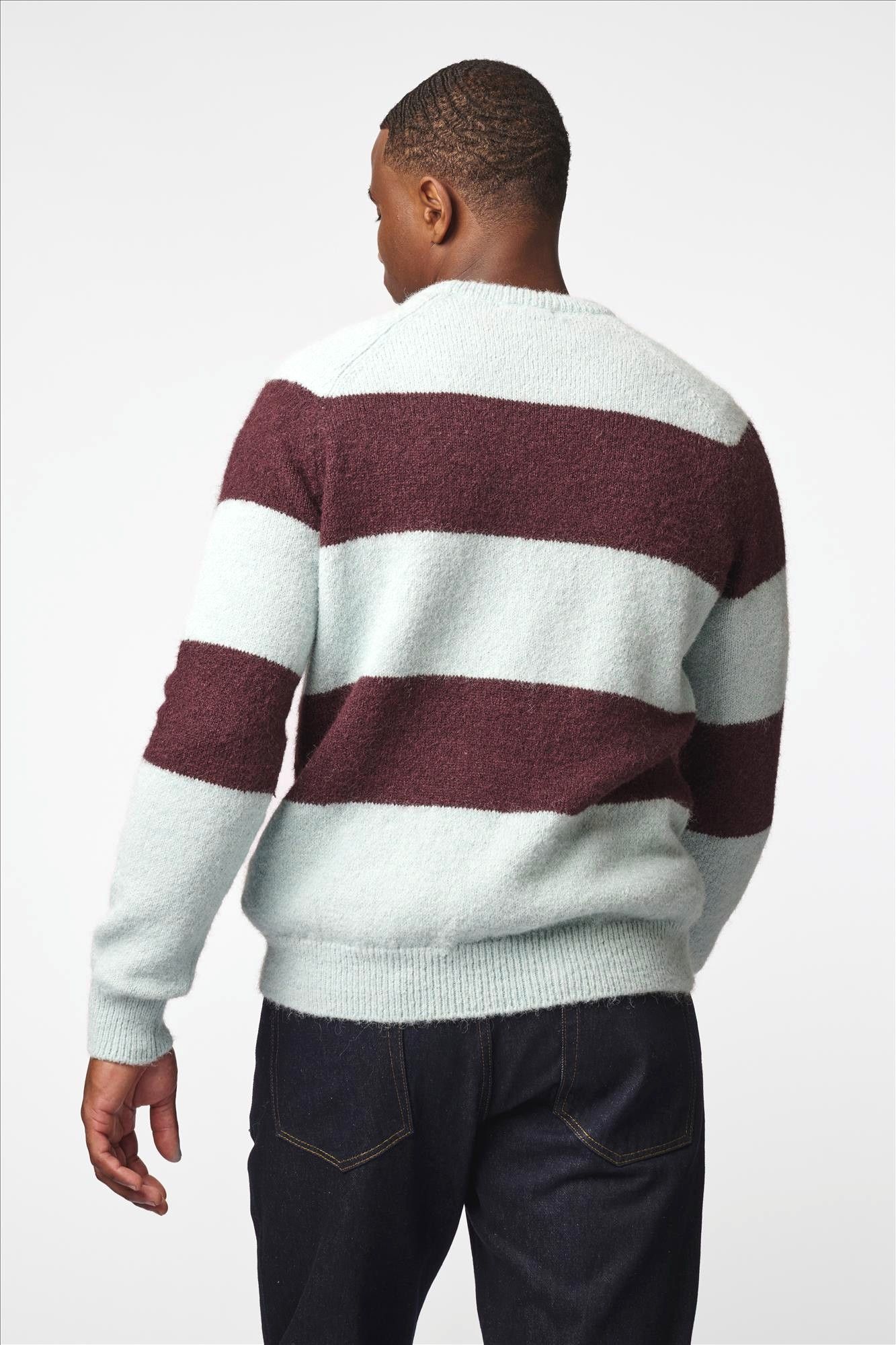 Antwrp - Lichtblauw-Bordeaux Striped Colorblock trui