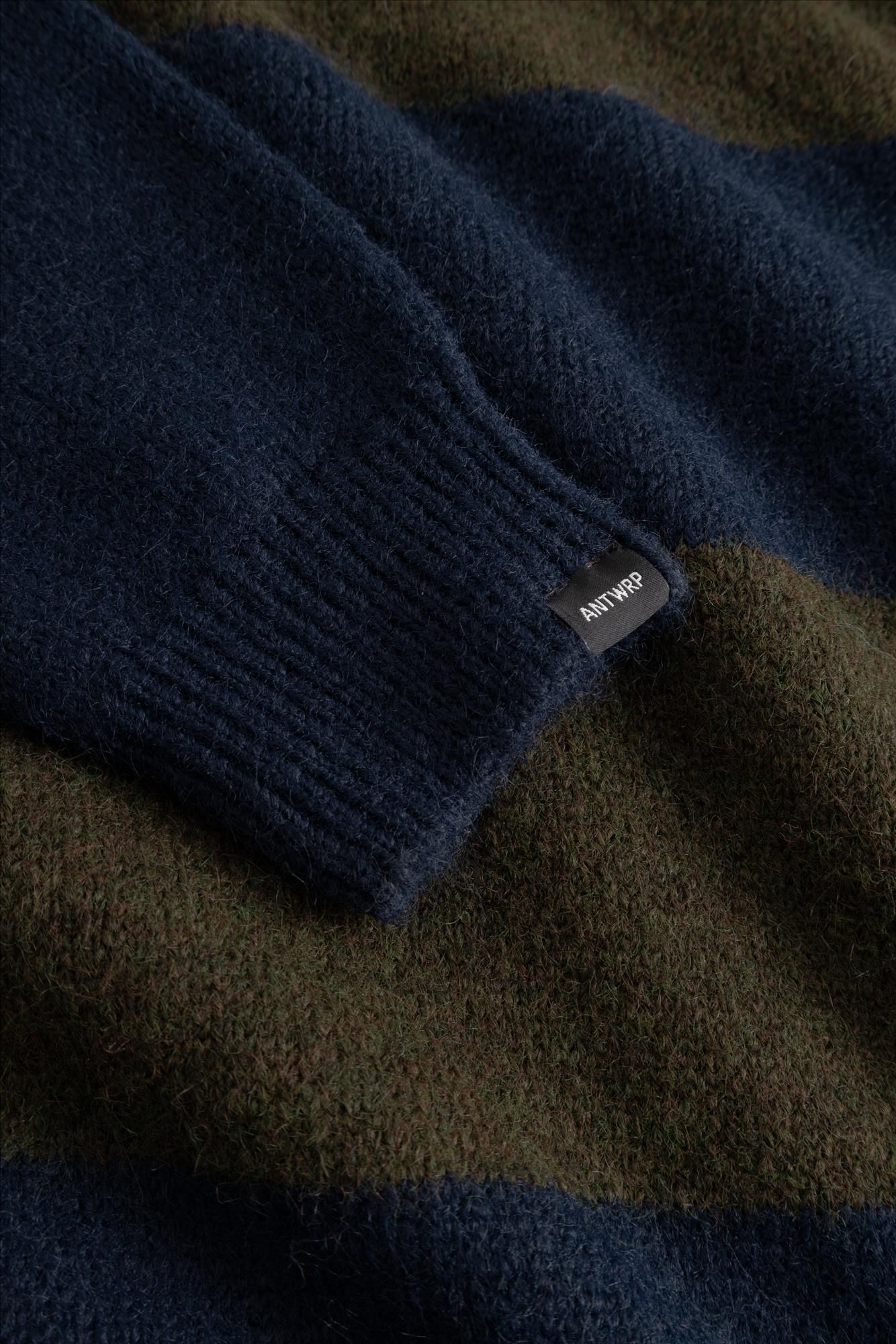Antwrp - Donkerblauw-Kaki Striped Colorblock trui