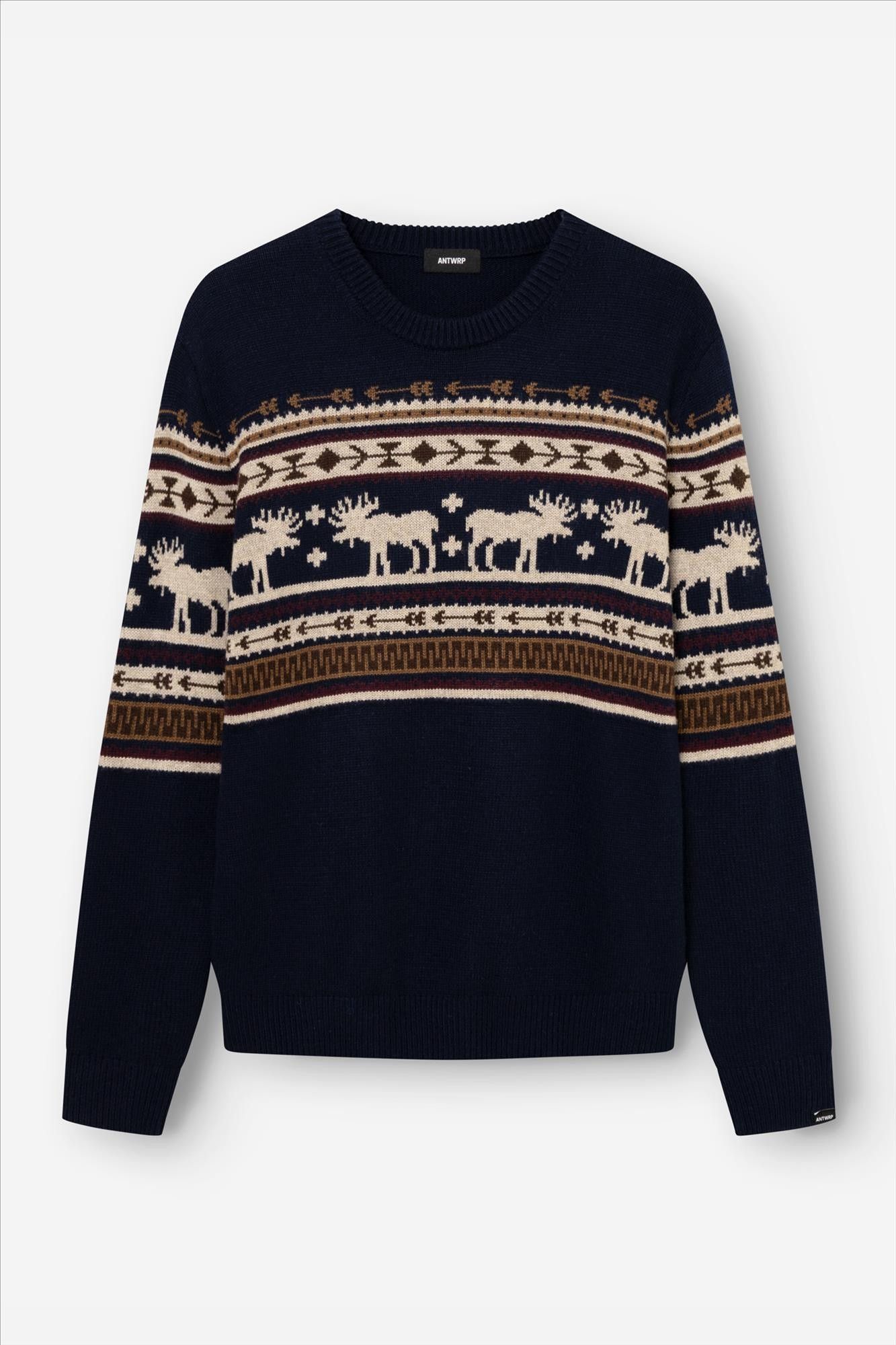 Antwrp - Donkerblauwe Jacquard Merino trui