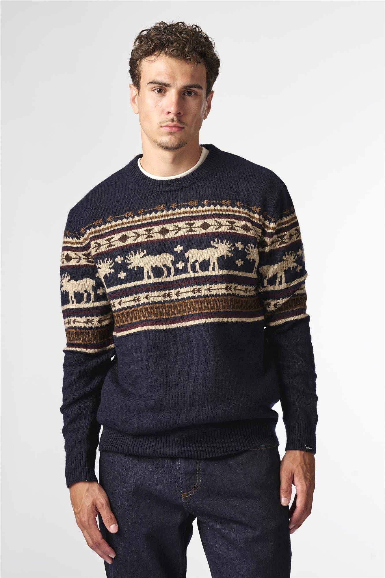 Antwrp - Donkerblauwe Jacquard Merino trui