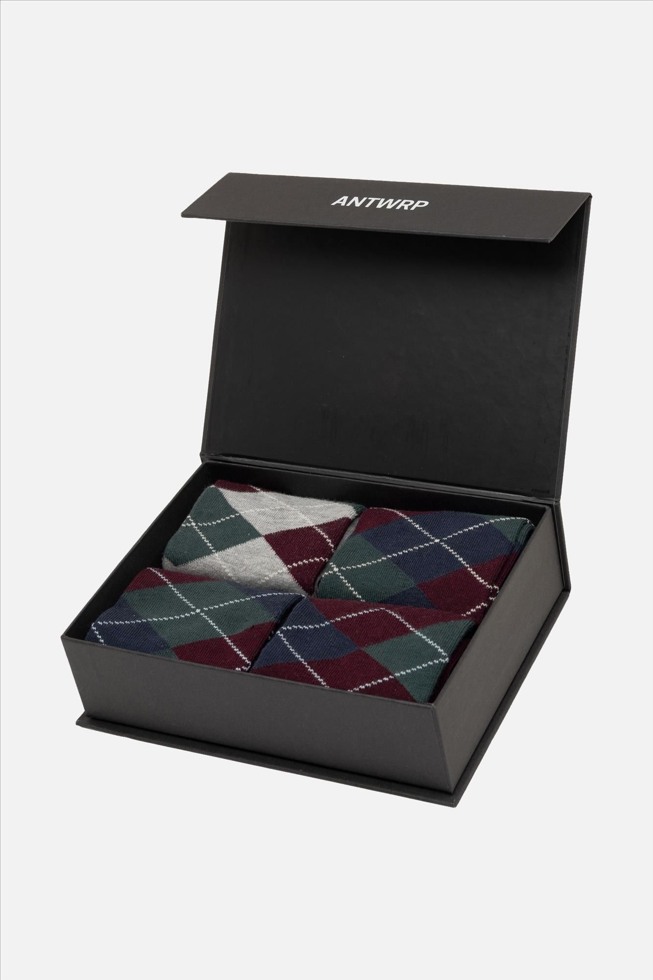 Antwrp - Donkerblauw-Groen-Bordeaux Argyle 4-pack sokken
